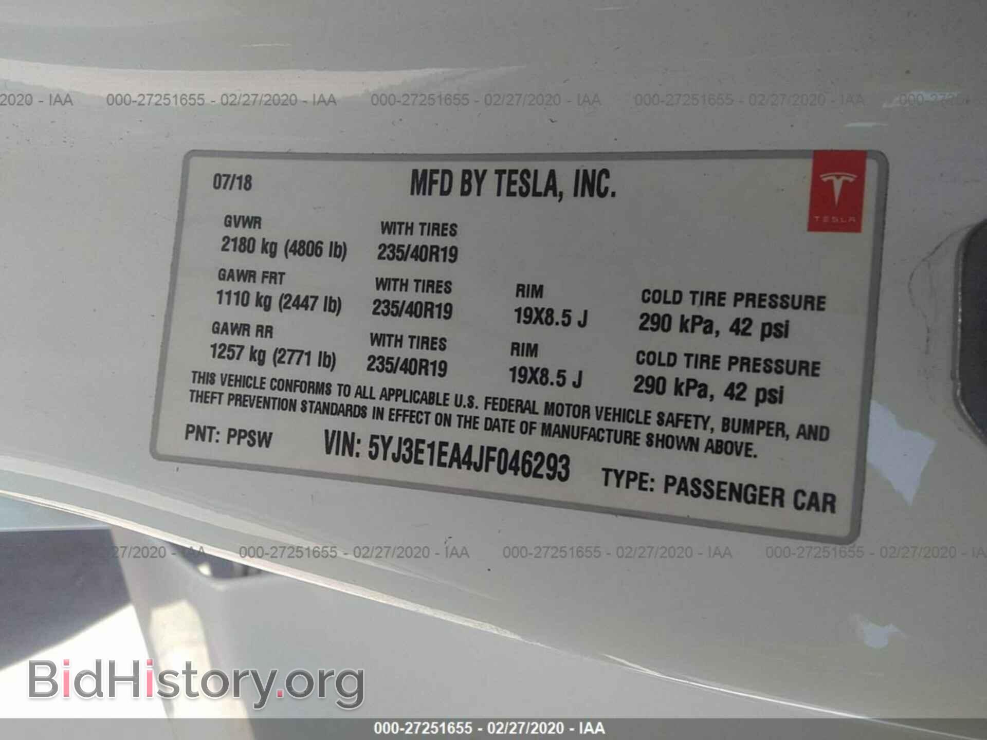 2018 TESLA MODEL 3 - VIN: 5YJ3E1EA4JF046293 - Фото 9