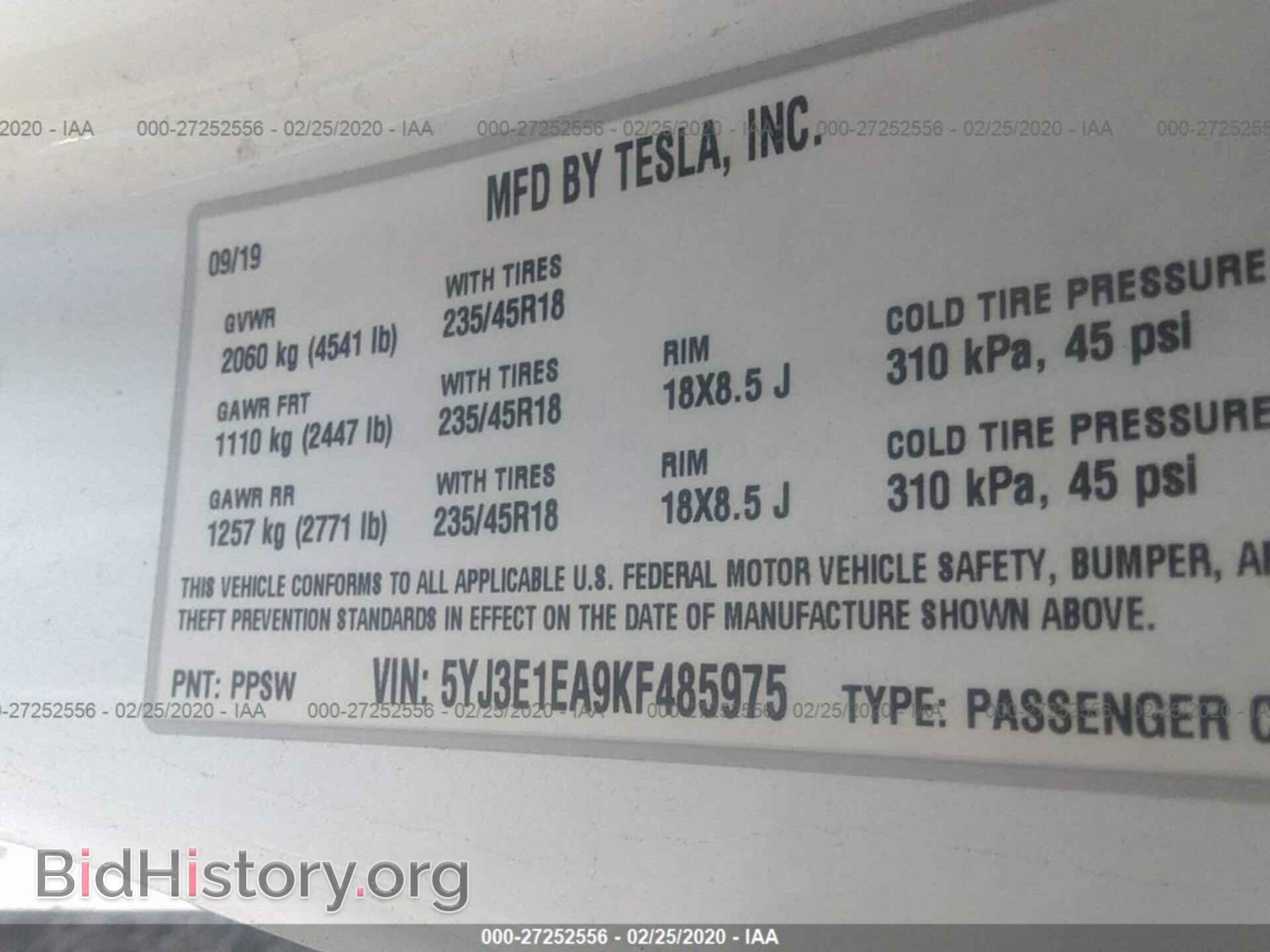 2019 TESLA MODEL 3 - VIN: 5YJ3E1EA9KF485975 - Photo 9