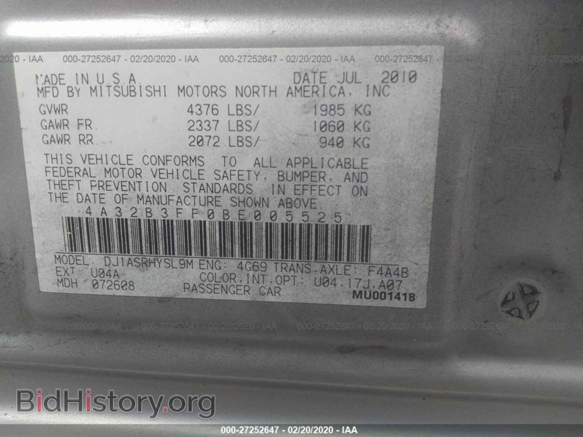 2011 MITSUBISHI GALANT - VIN: 4A32B3FF0BE005525 - Фото 9