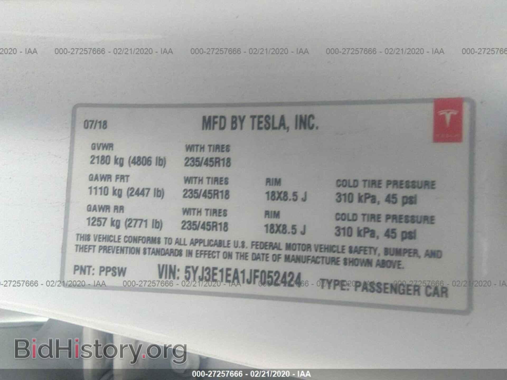 2018 TESLA MODEL 3 - VIN: 5YJ3E1EA1JF052424 - Фото 9