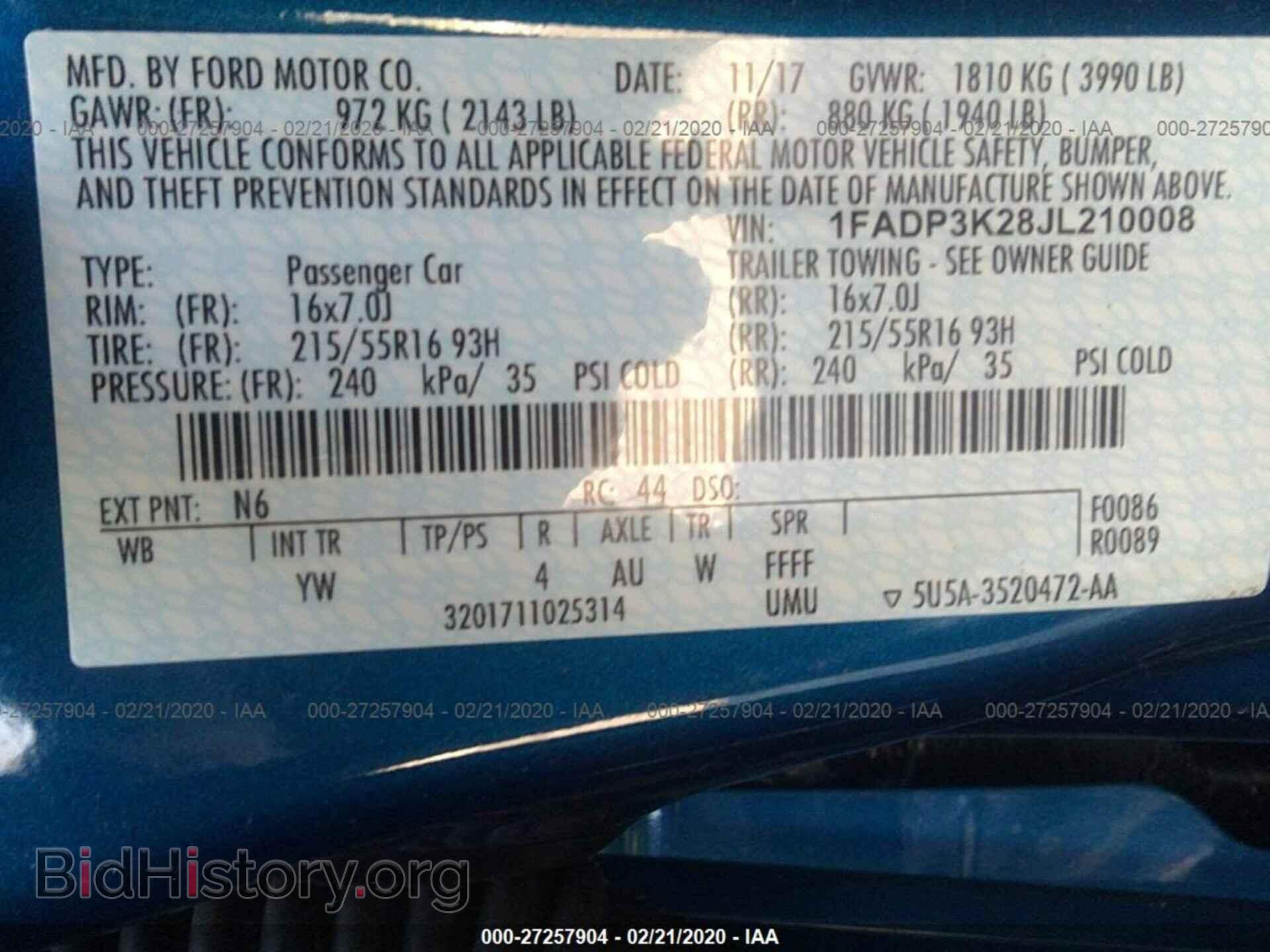 2018 FORD FOCUS - VIN: 1FADP3K28JL210008 - Фото 7