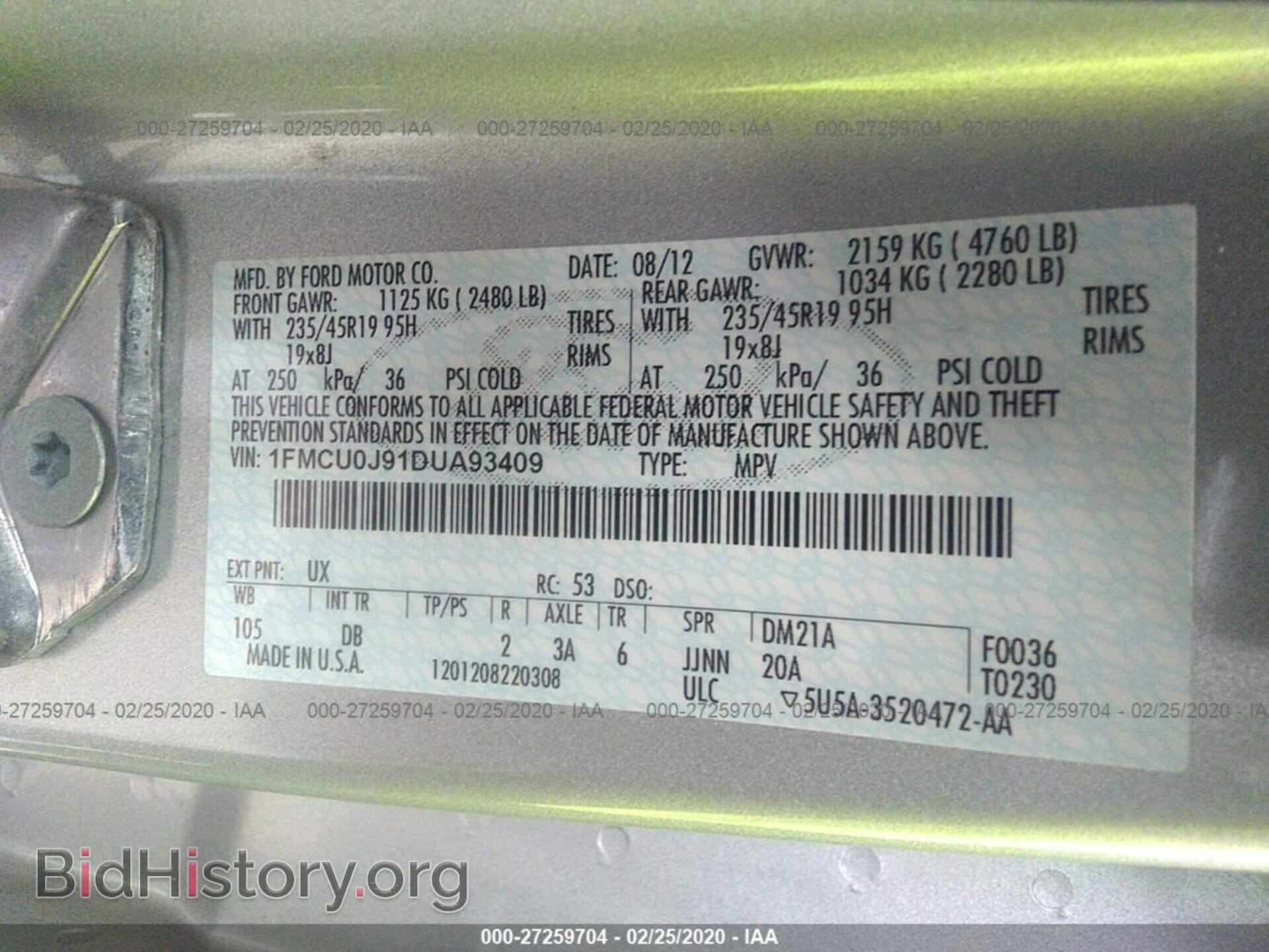 2013 FORD ESCAPE - VIN: 1FMCU0J91DUA93409 - Фото 9