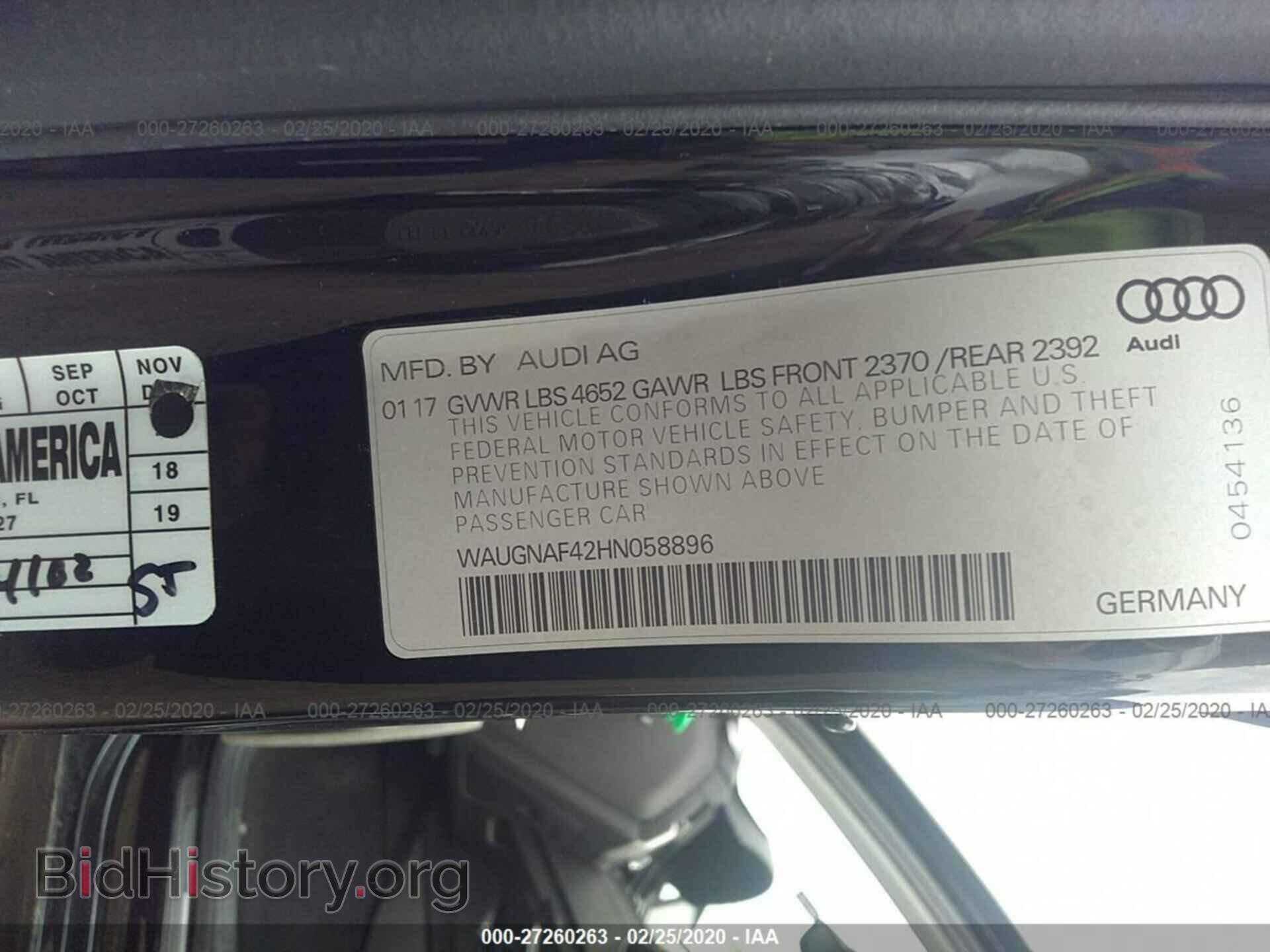 2017 AUDI A4 - VIN: WAUGNAF42HN058896 - Фото 9