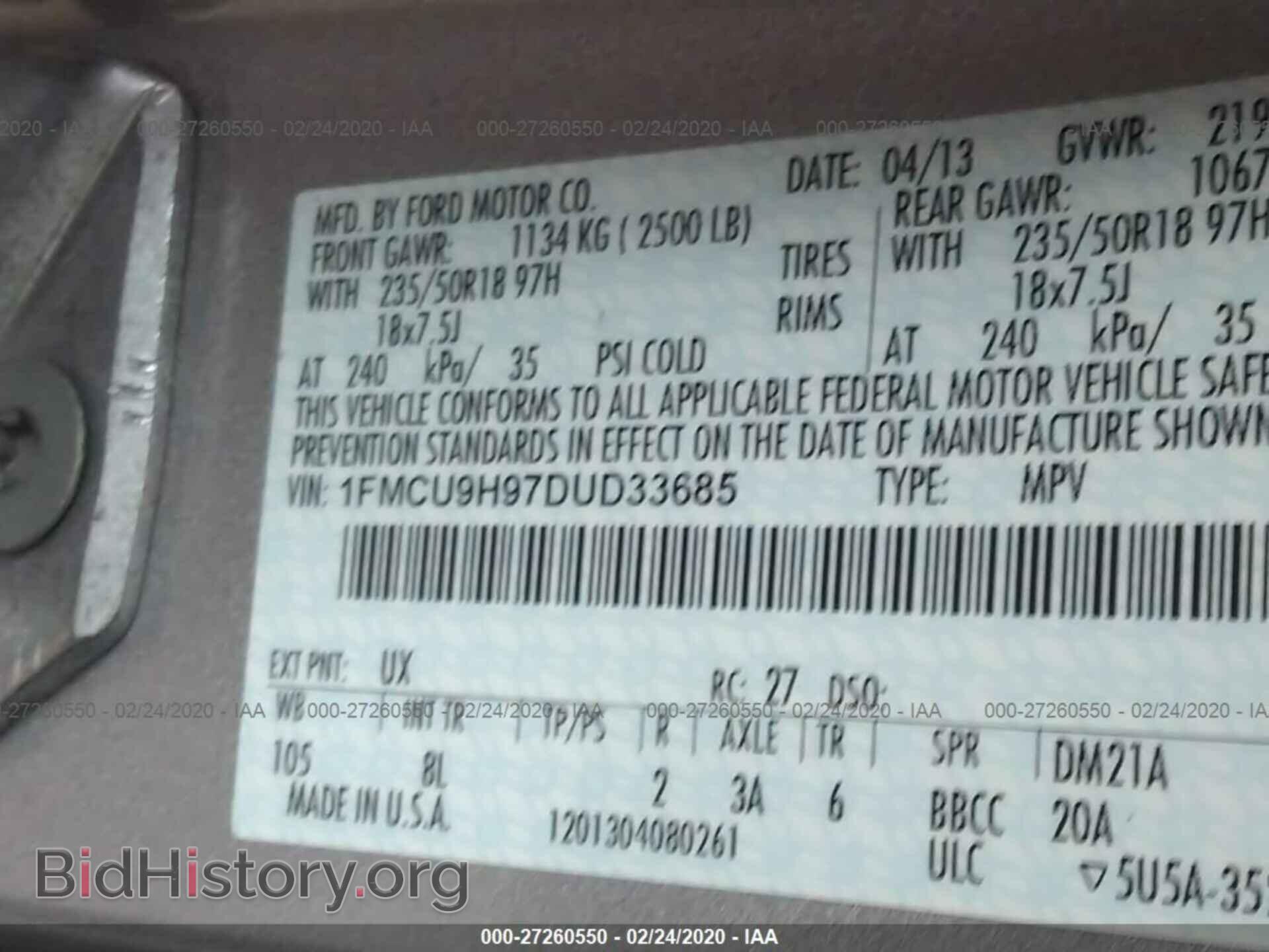 2013 FORD ESCAPE - VIN: 1FMCU9H97DUD33685 - Фото 9