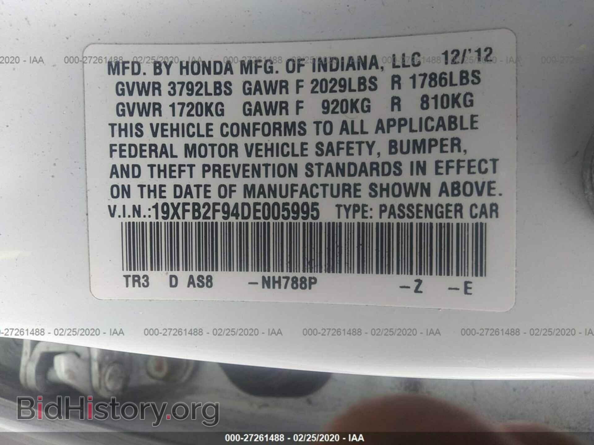 2013 HONDA CIVIC - VIN: 19XFB2F94DE005995 - Фото 9