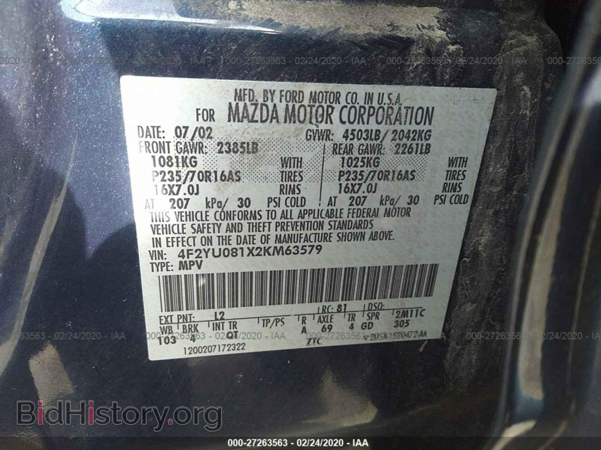 2002 MAZDA TRIBUTE - VIN: 4F2YU081X2KM63579 - Фото 9