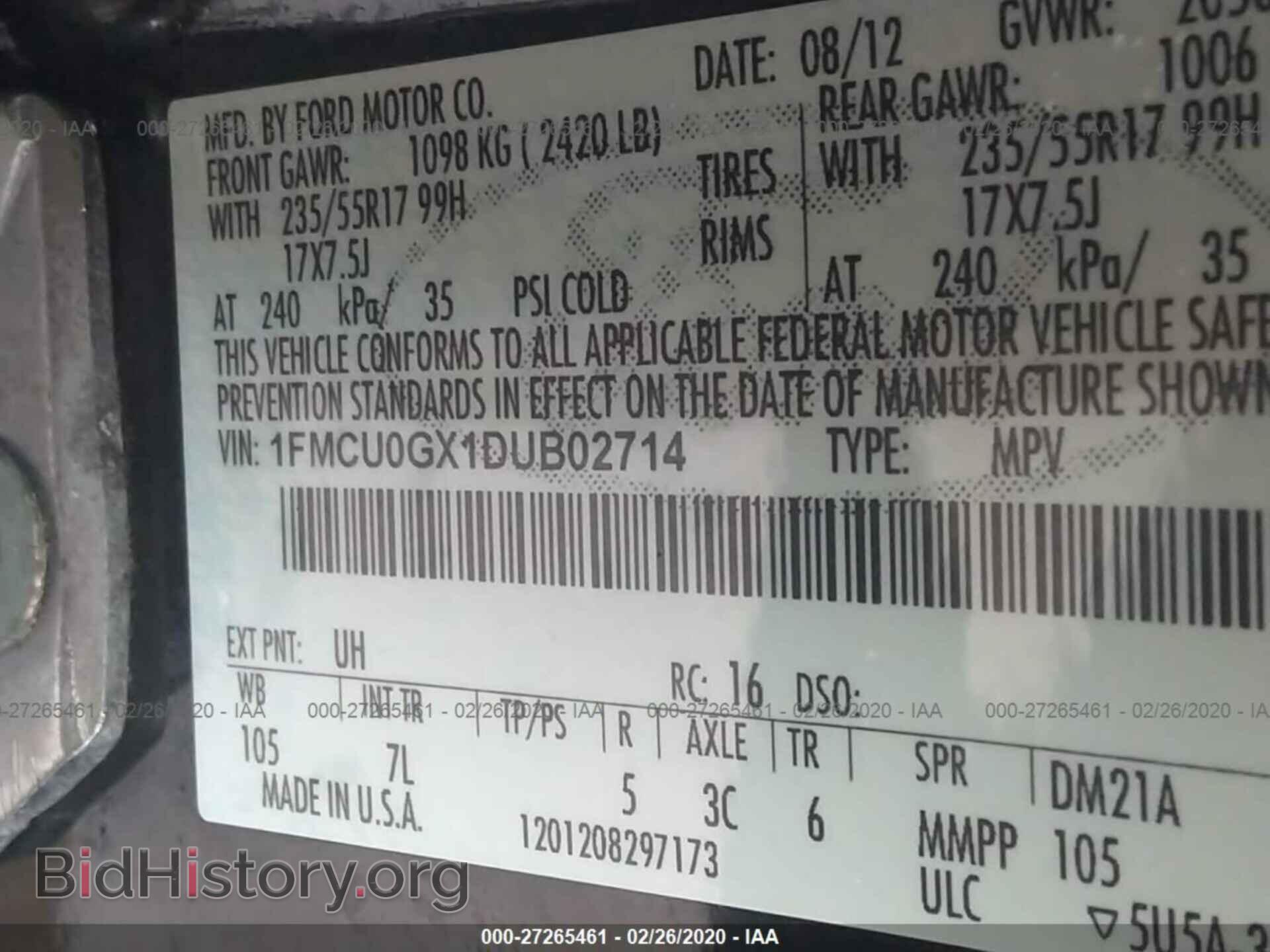 2013 FORD ESCAPE - VIN: 1FMCU0GX1DUB02714 - Фото 9