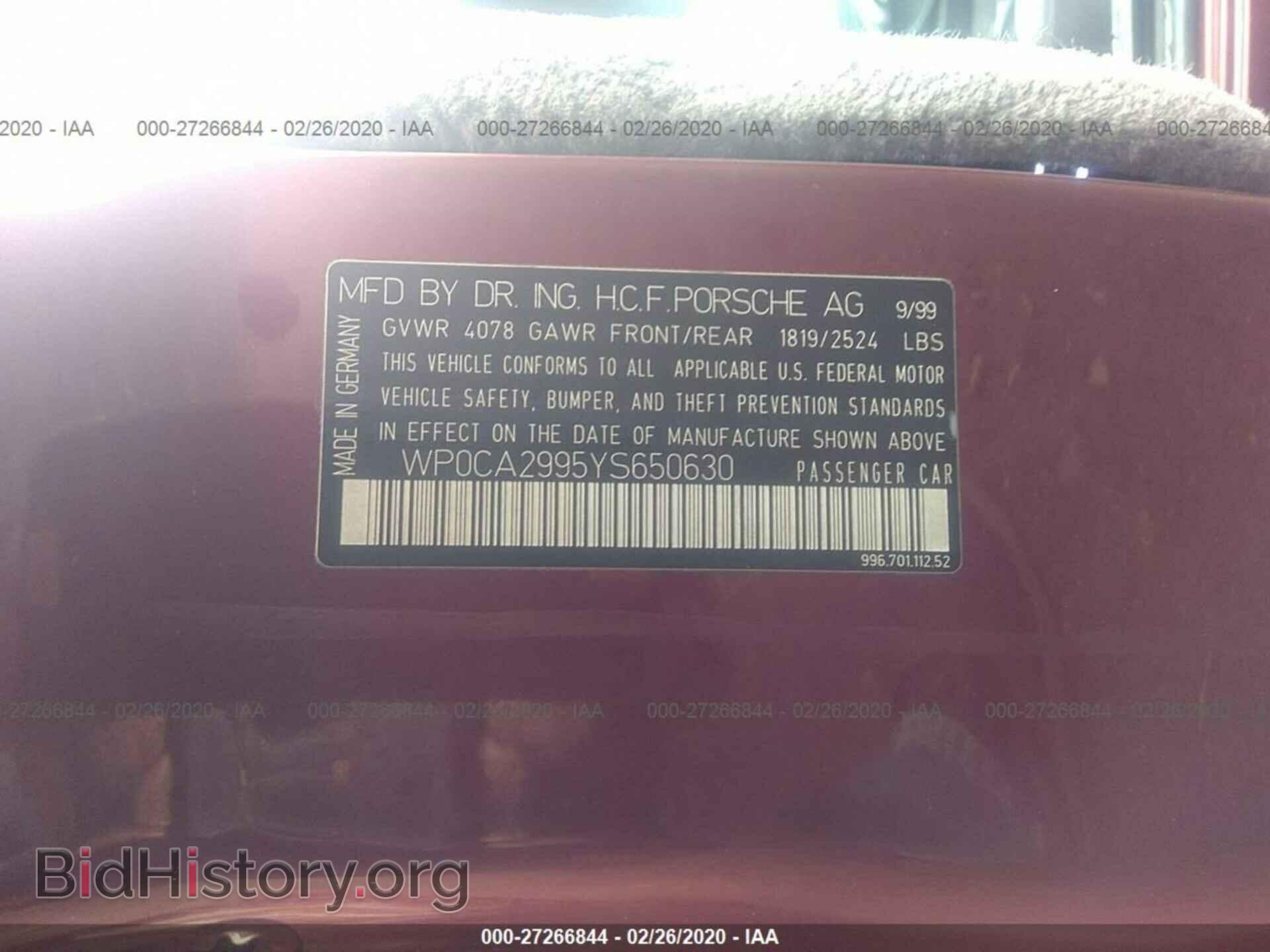 2000 PORSCHE 911 - VIN: WP0CA2995YS650630 - Фото 9