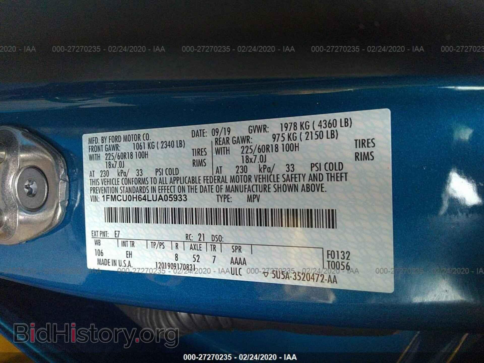 2020 FORD ESCAPE - VIN: 1FMCU0H64LUA05933 - Photo 9