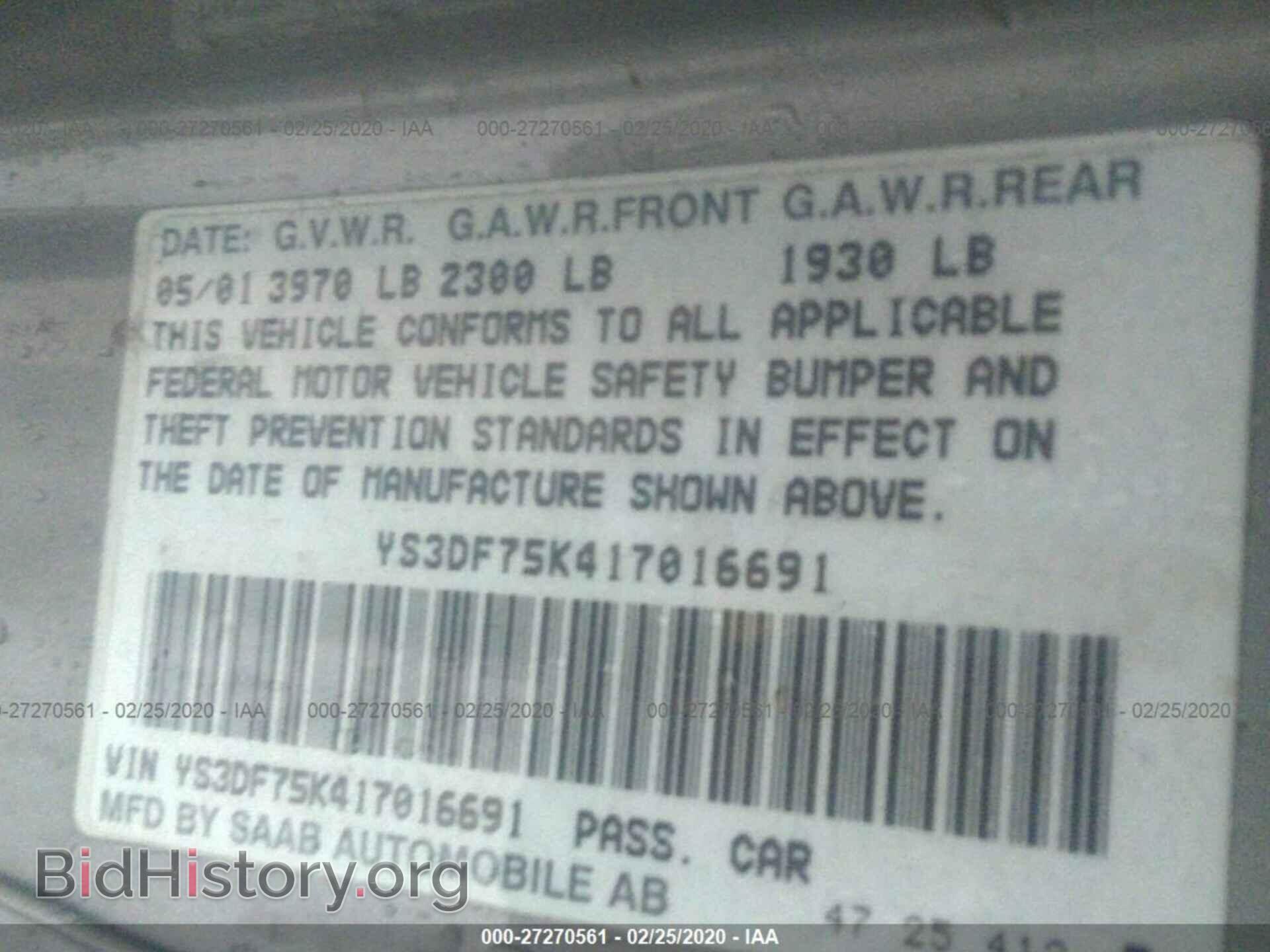 2001 SAAB 9-3 - VIN: YS3DF75K417016691 - Фото 9