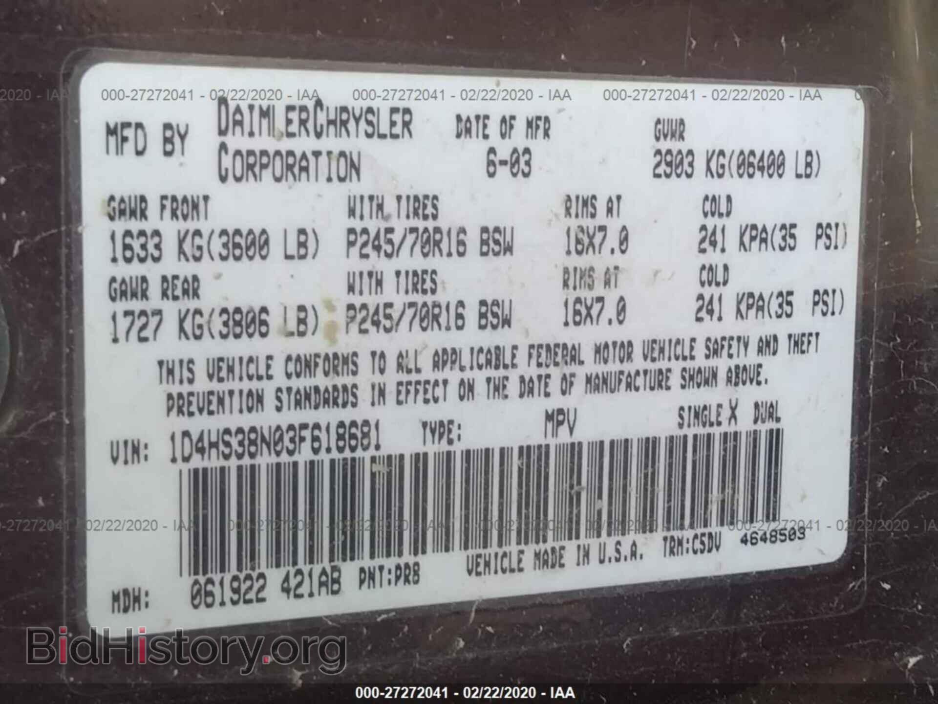 2003 DODGE DURANGO - VIN: 1D4HS38N03F618681 - Фото 9