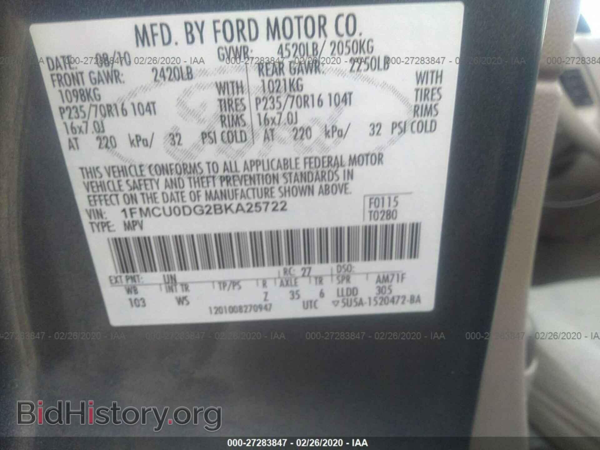 2011 FORD ESCAPE - VIN: 1FMCU0DG2BKA25722 - Photo 9