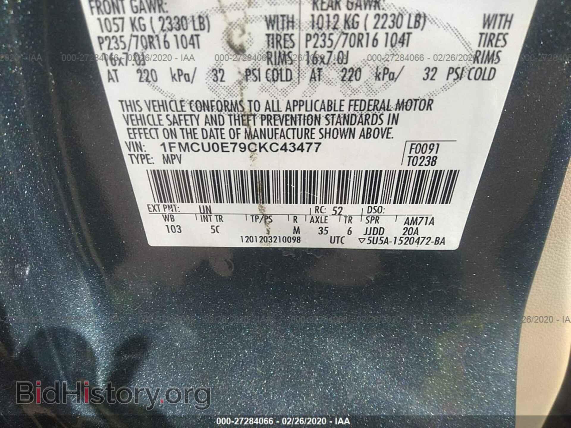 2012 FORD ESCAPE - VIN: 1FMCU0E79CKC43477 - Photo 9