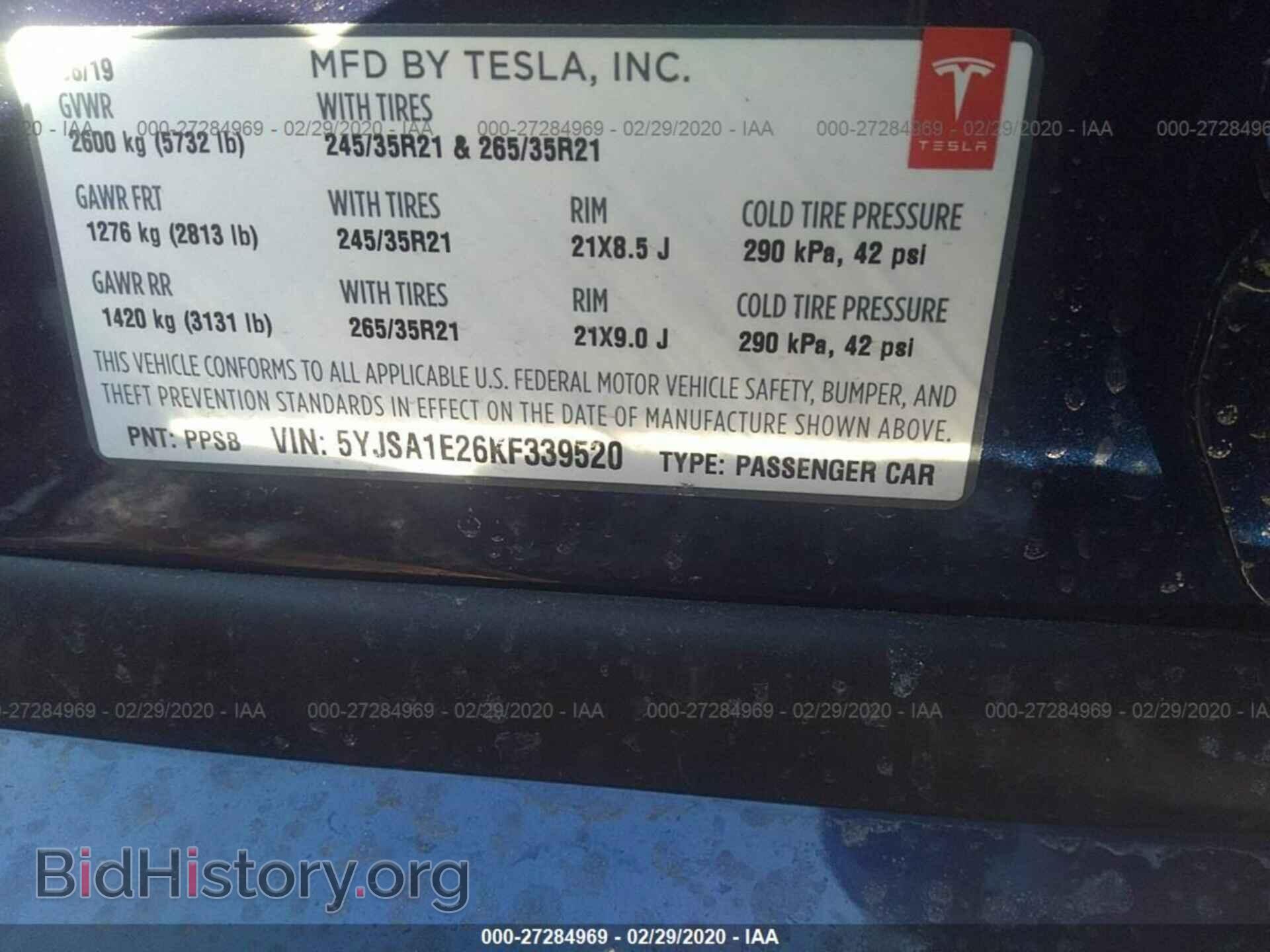 2019 TESLA MODEL S - VIN: 5YJSA1E26KF339520 - Фото 9