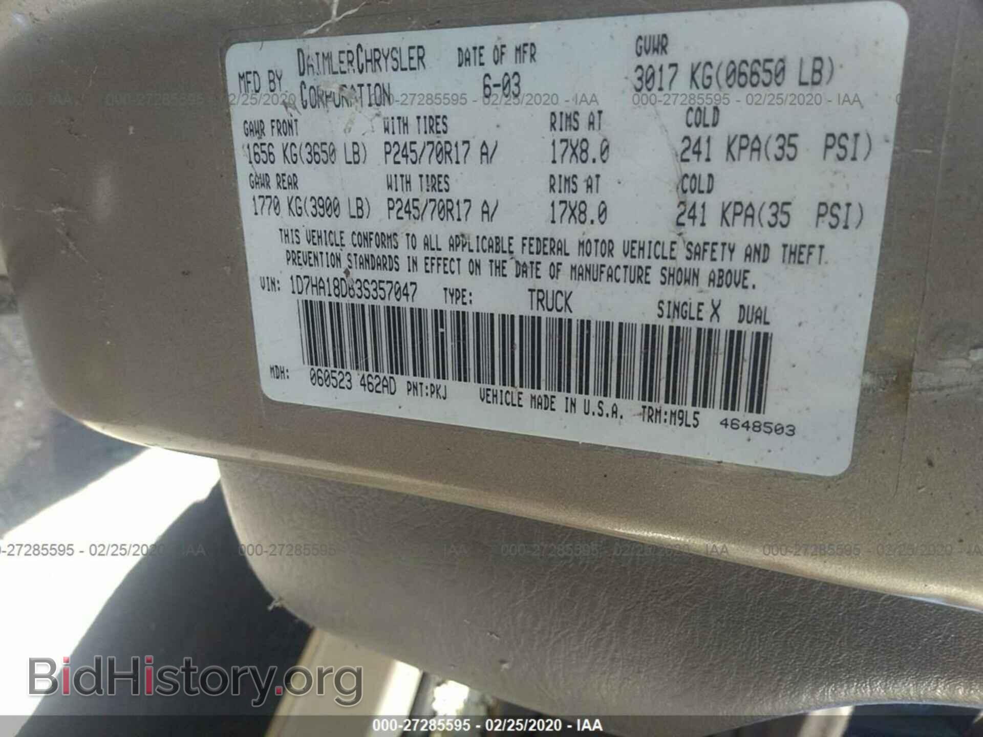 2003 DODGE RAM 1500 - VIN: 1D7HA18D63S357047 - Фото 9