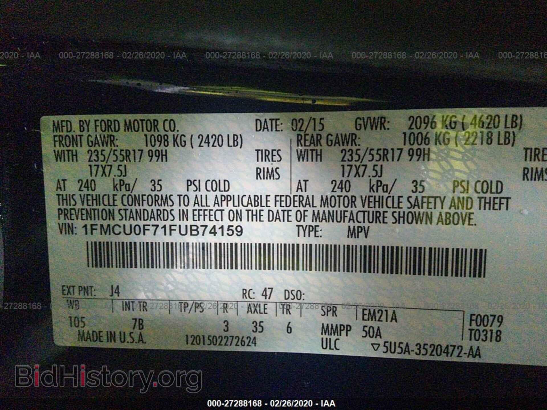 2015 FORD ESCAPE - VIN: 1FMCU0F71FUB74159 - Photo 9