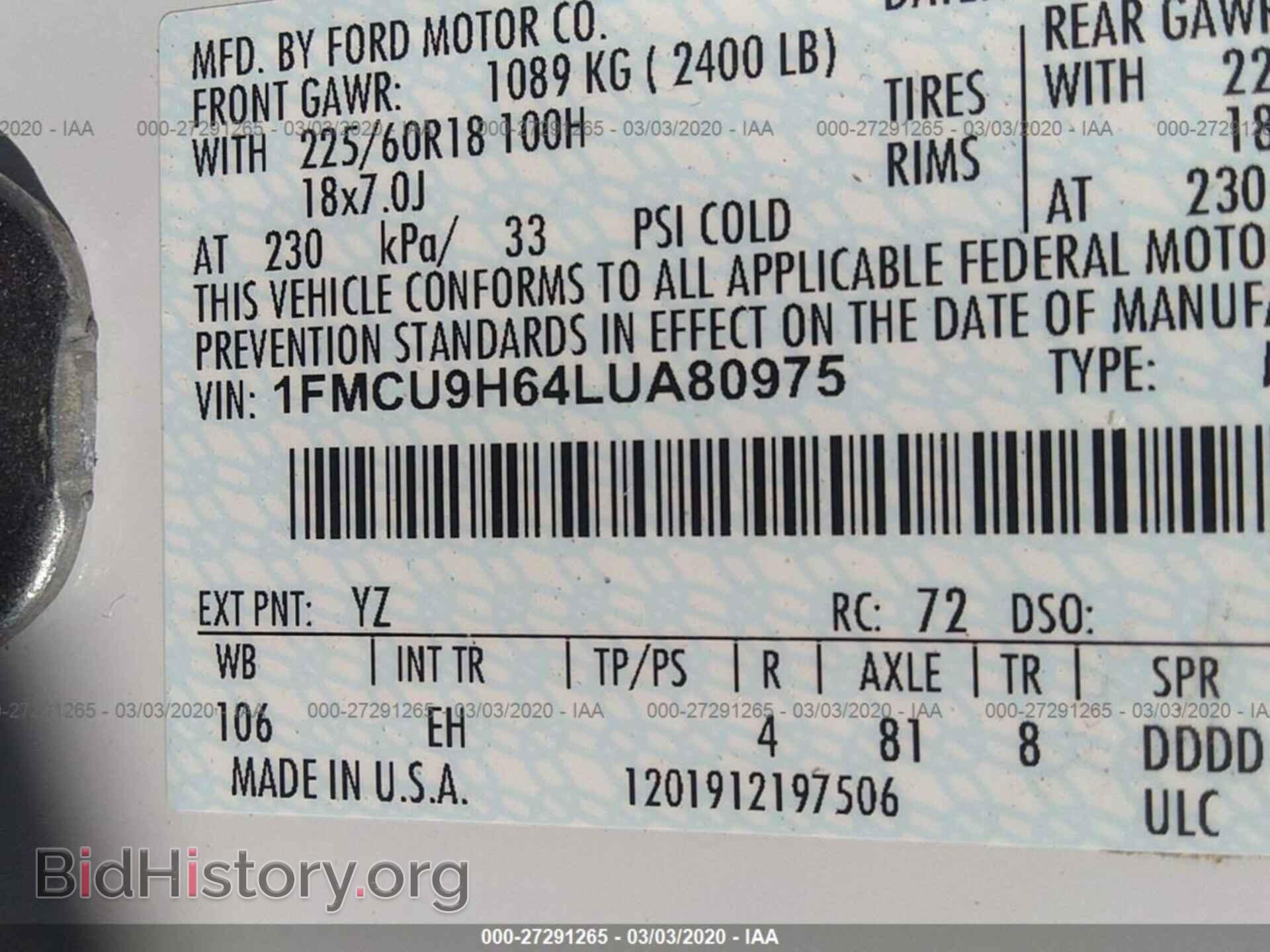 2020 FORD ESCAPE - VIN: 1FMCU9H64LUA80975 - Photo 9