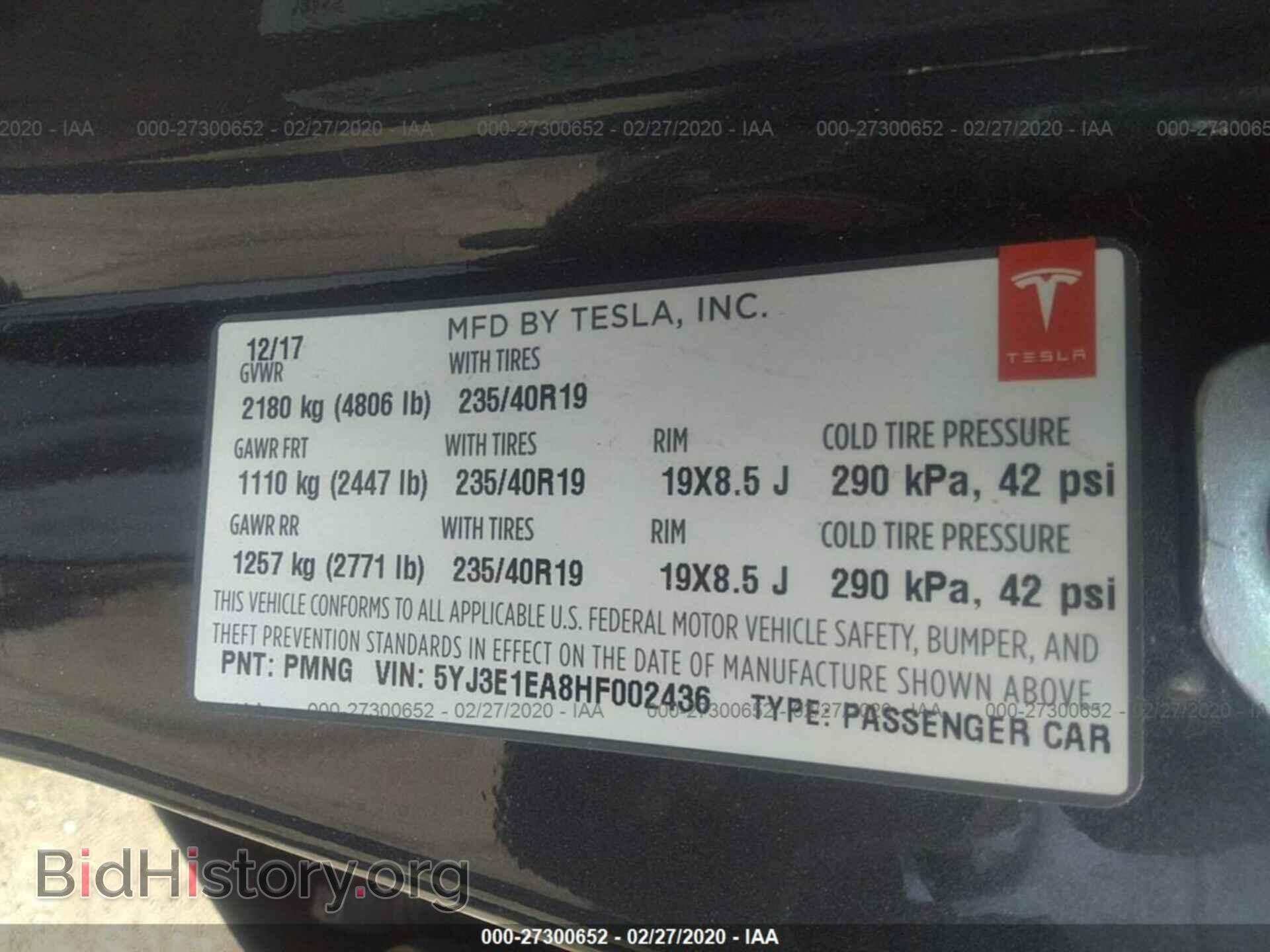 2017 TESLA MODEL 3 - VIN: 5YJ3E1EA8HF002436 - Фото 9