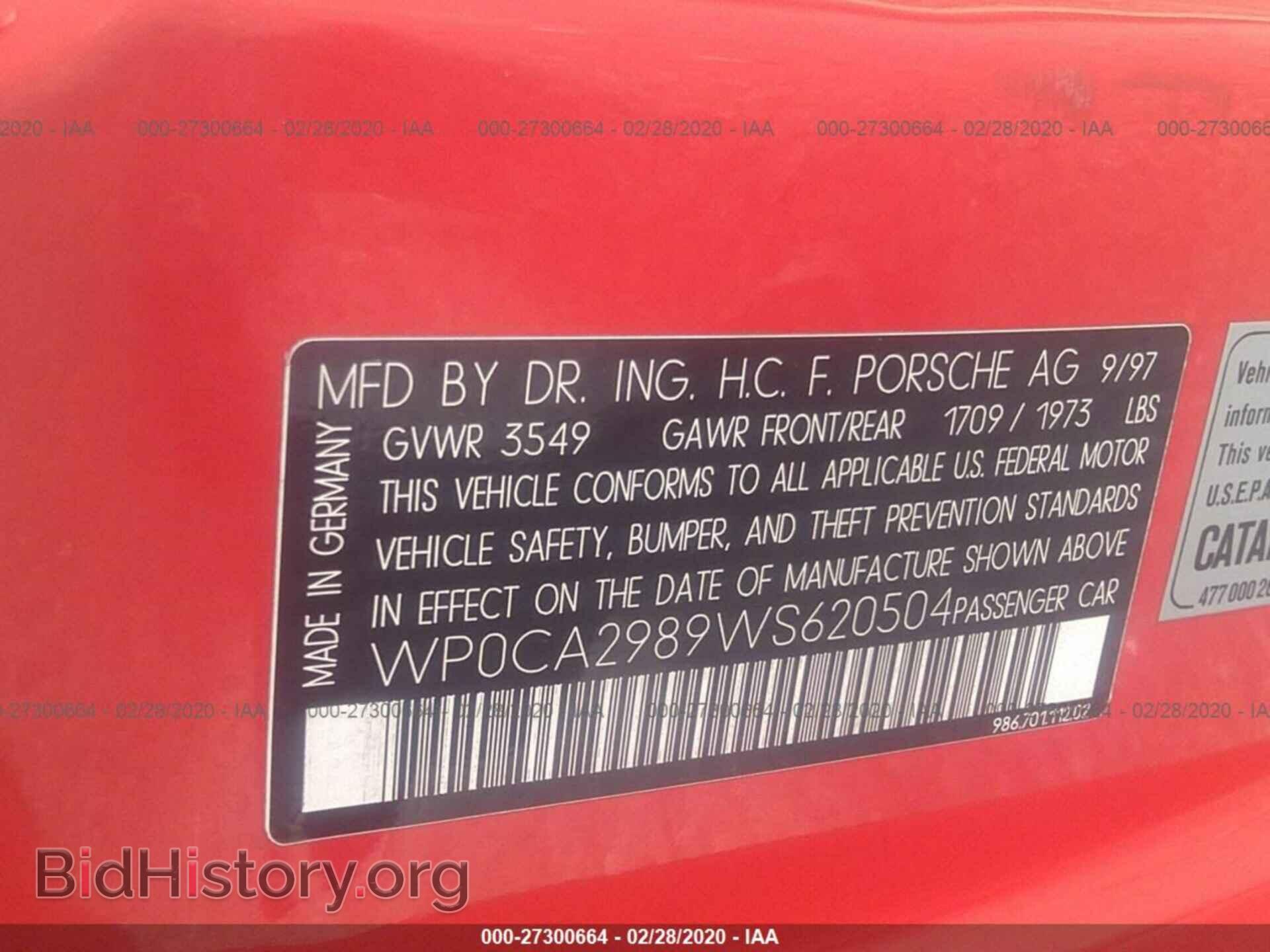 1998 PORSCHE BOXSTER - VIN: WP0CA2989WS620504 - Фото 9