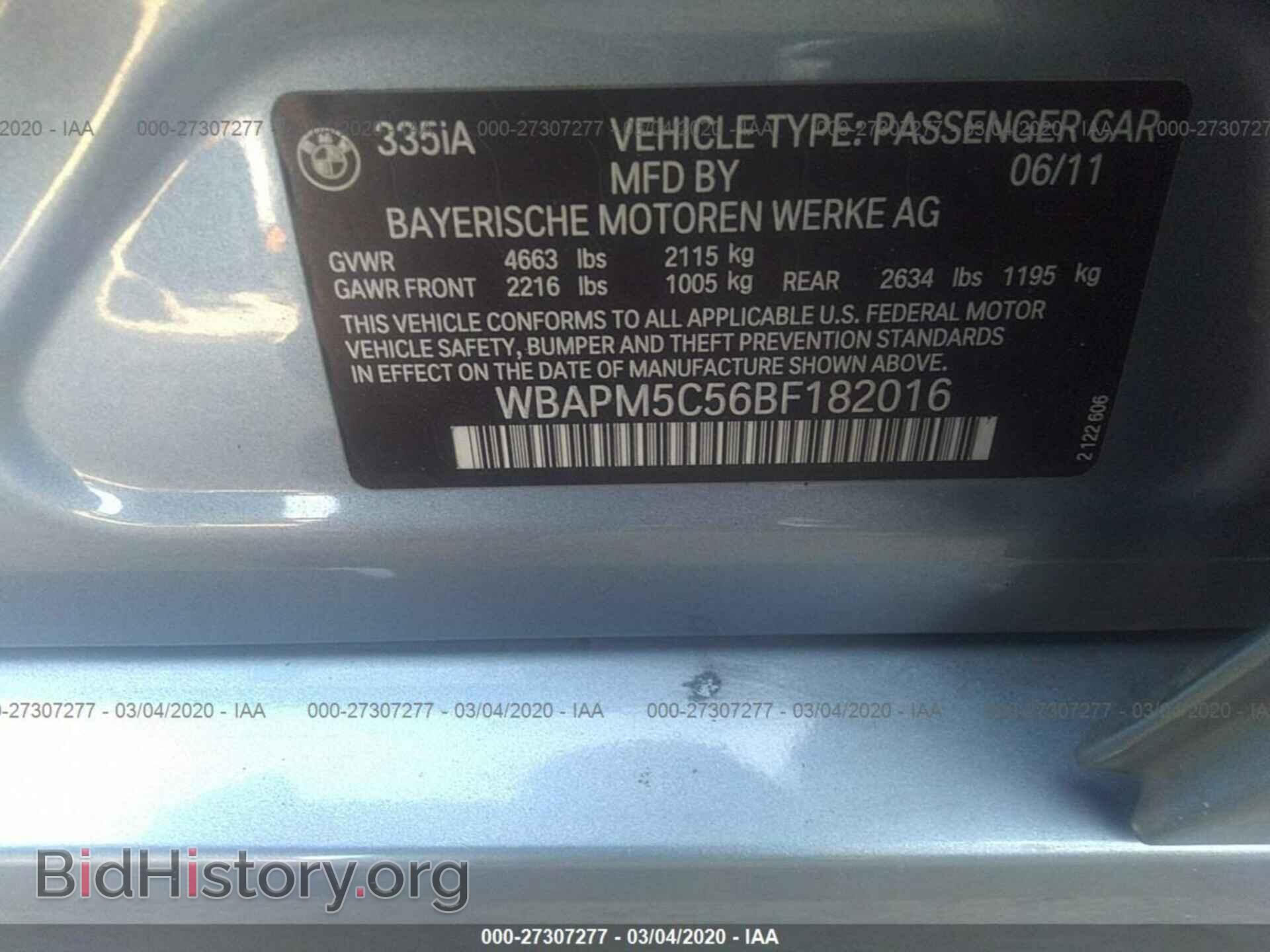 2011 BMW 335 - VIN: WBAPM5C56BF182016 - Фото 9