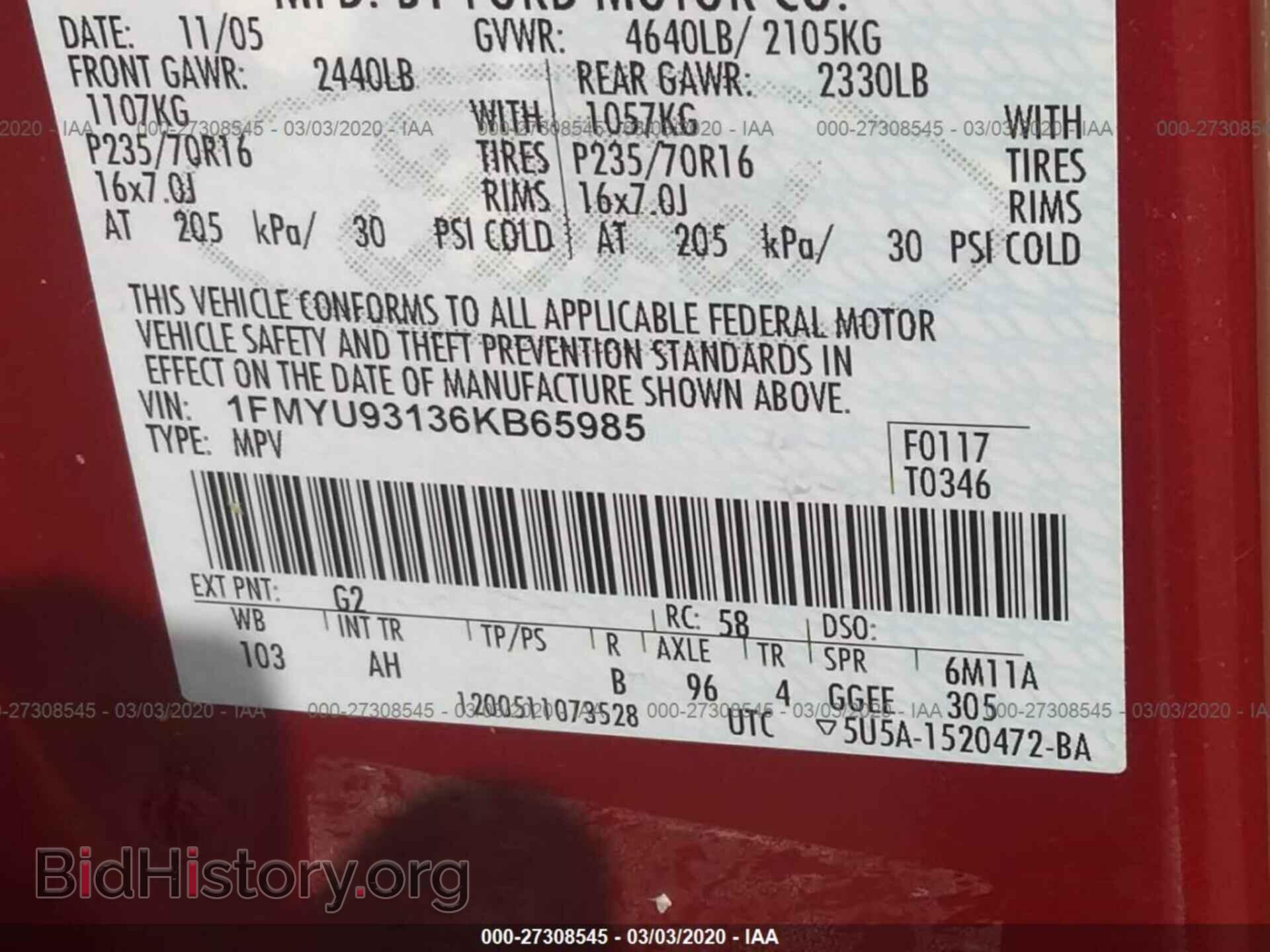 2006 FORD ESCAPE - VIN: 1FMYU93136KB65985 - Фото 9