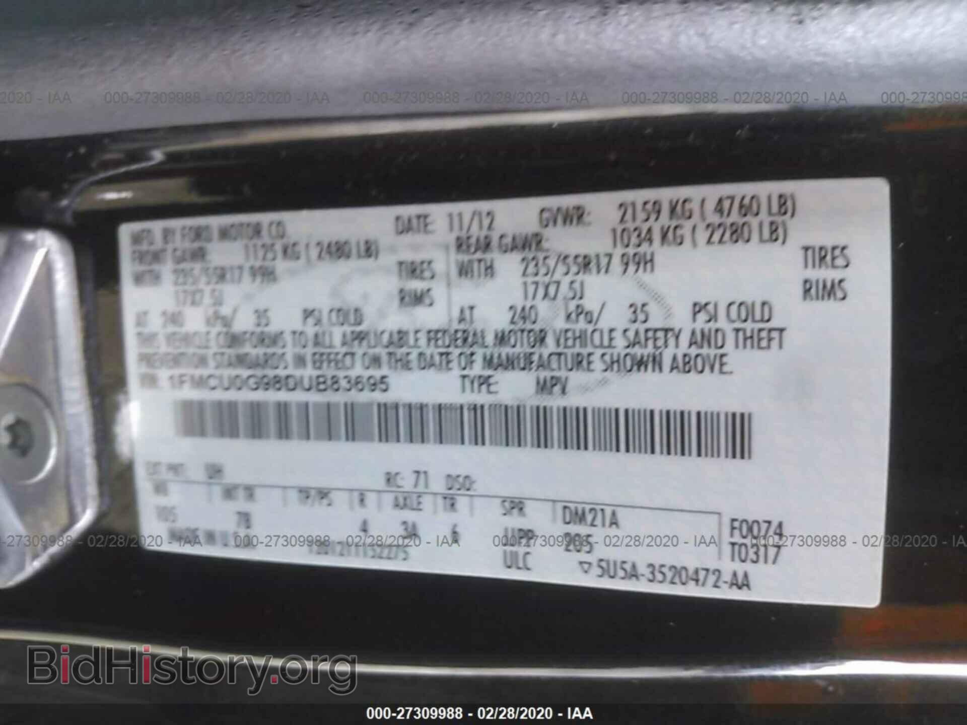2013 FORD ESCAPE - VIN: 1FMCU0G98DUB83695 - Фото 9