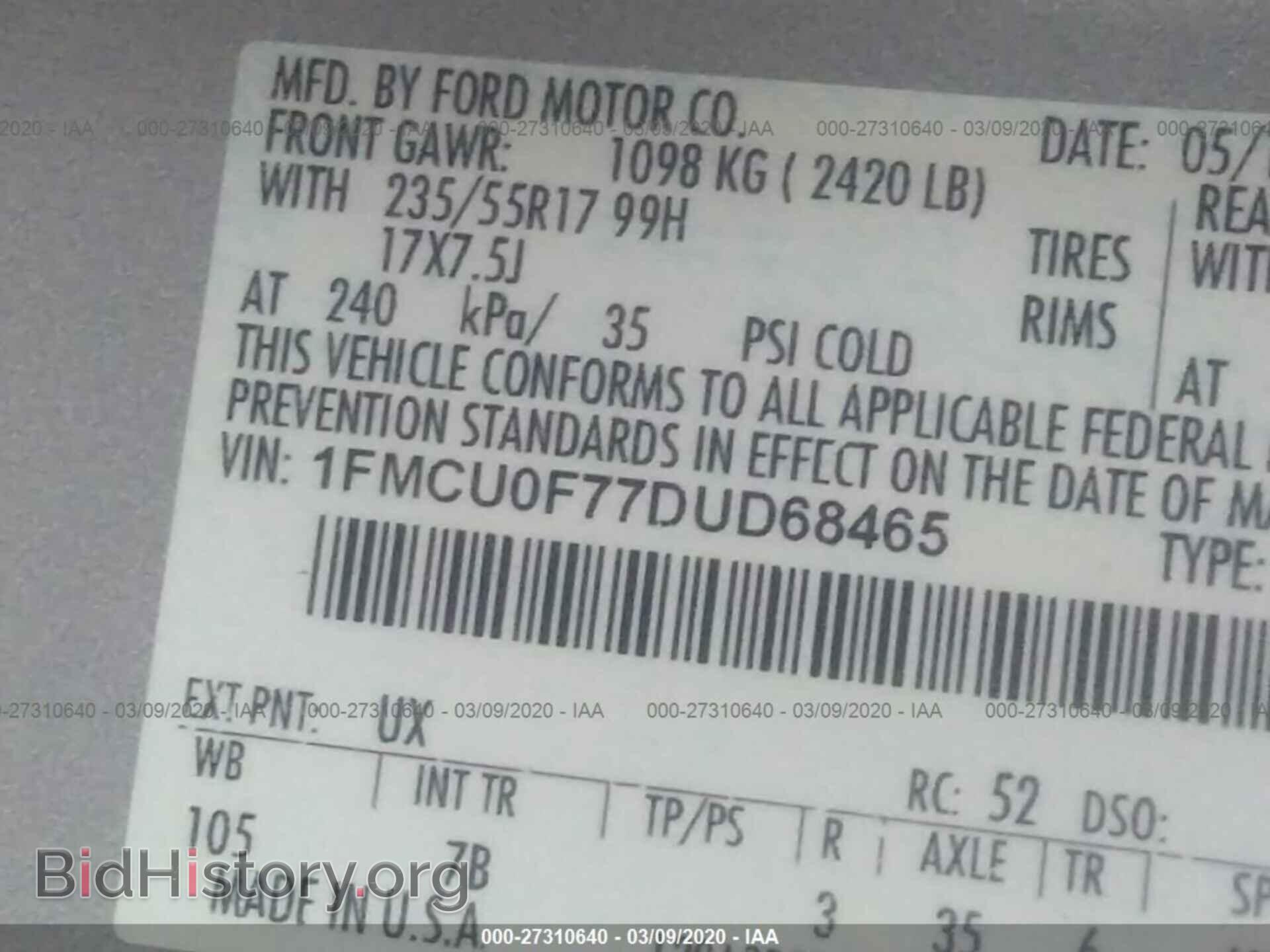 2013 FORD ESCAPE - VIN: 1FMCU0F77DUD68465 - Фото 9