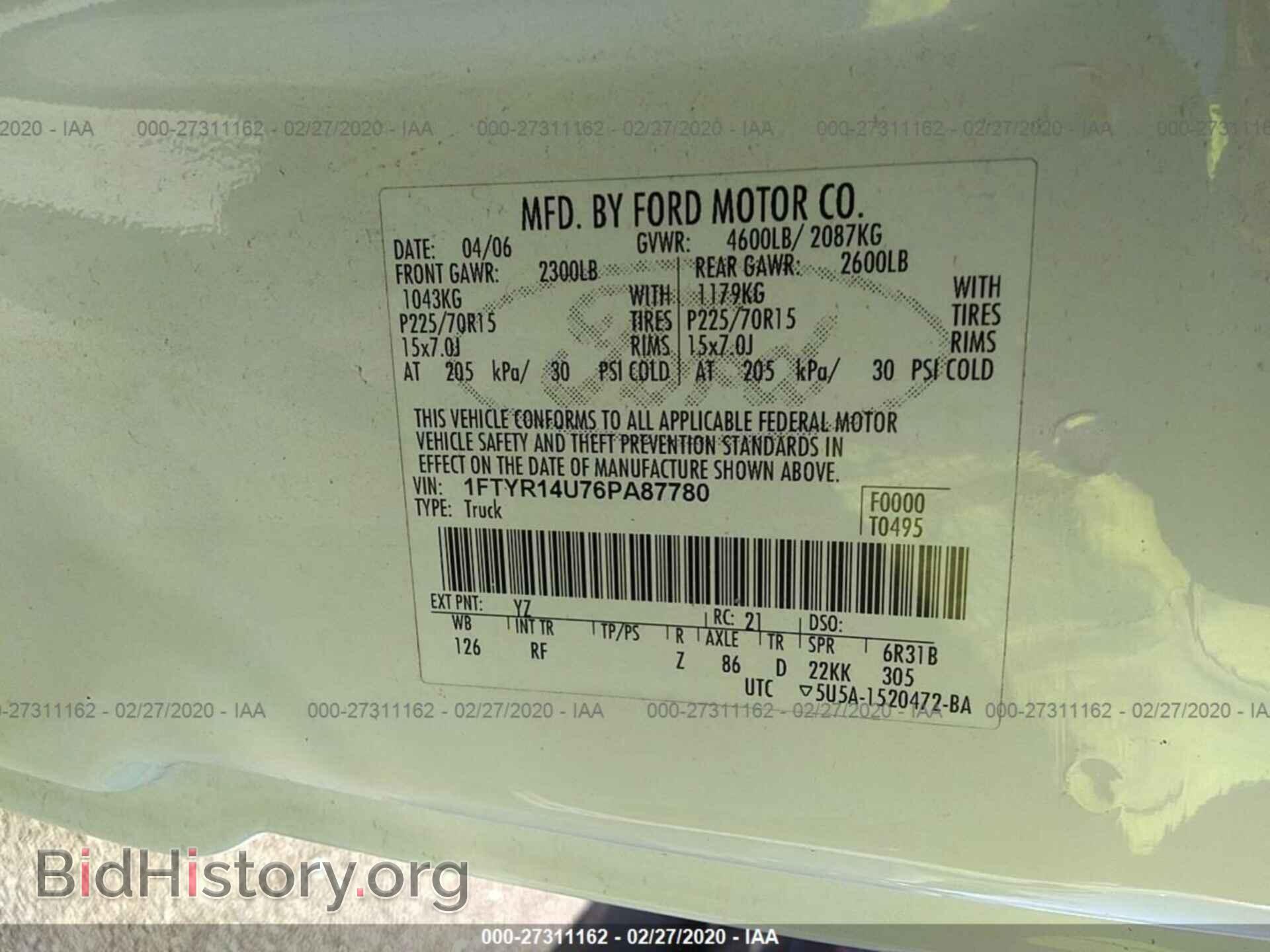 2006 FORD RANGER - VIN: 1FTYR14U76PA87780 - Фото 9