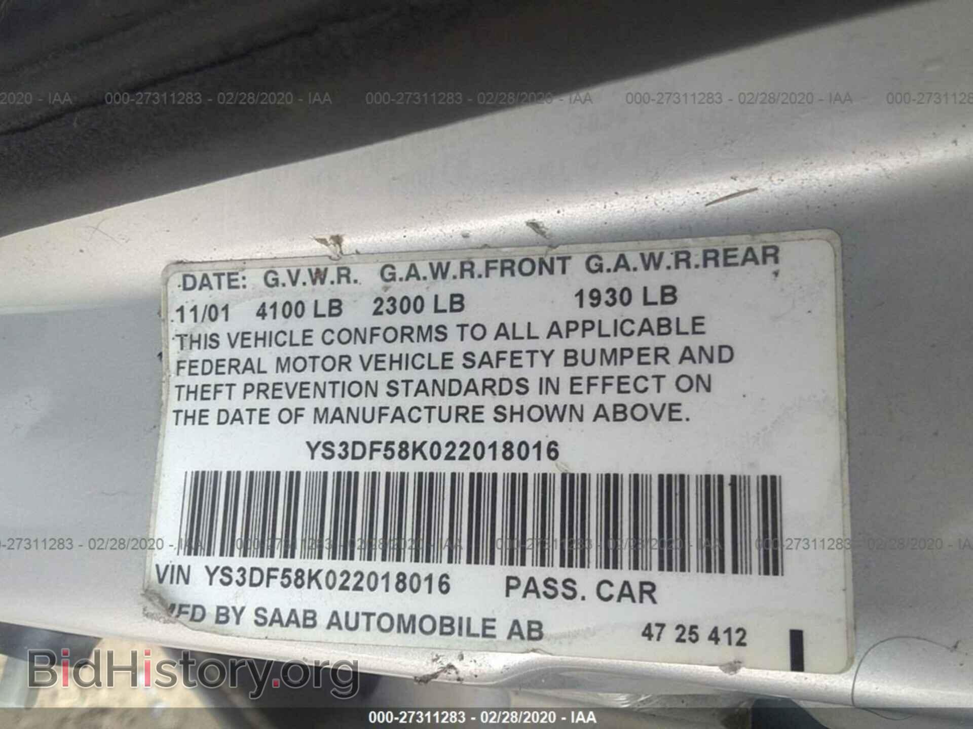 2002 SAAB 9-3 - VIN: YS3DF58K022018016 - Фото 9