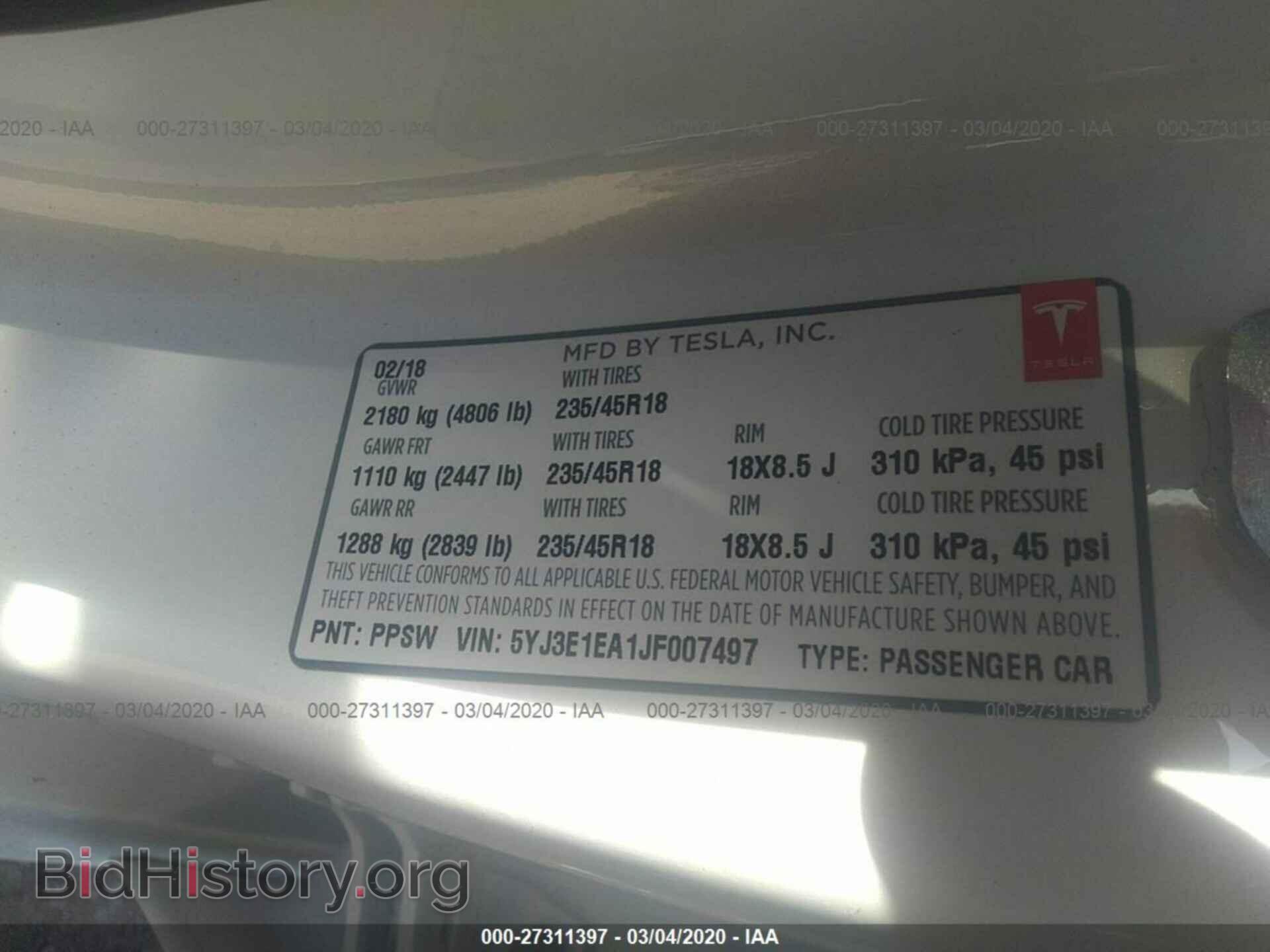 2018 TESLA MODEL 3 - VIN: 5YJ3E1EA1JF007497 - Photo 9