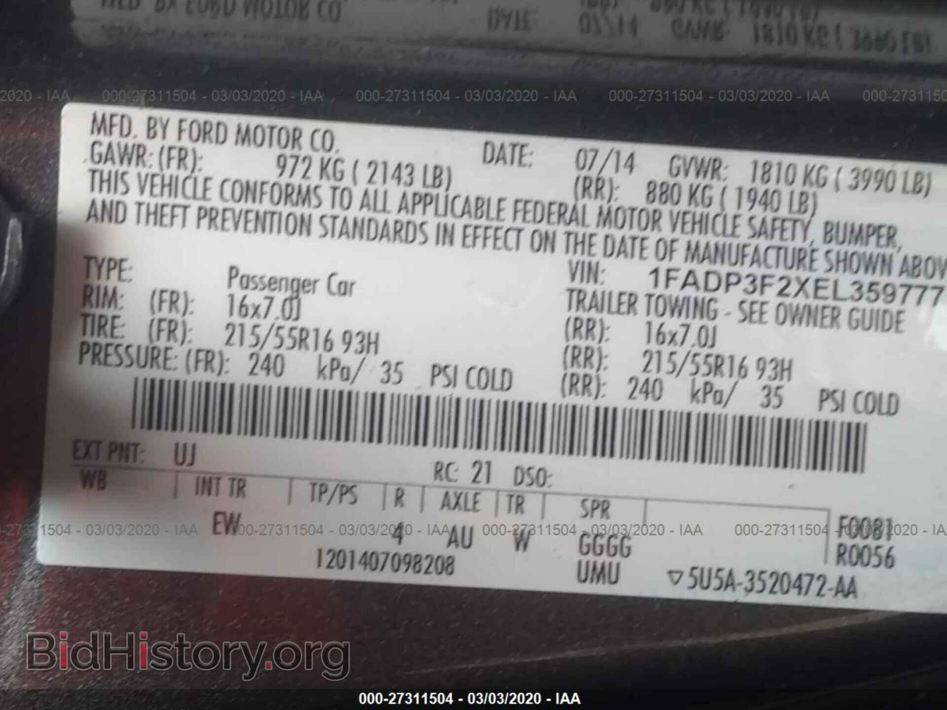2014 FORD FOCUS - VIN: 1FADP3F2XEL359777 - Фото 9