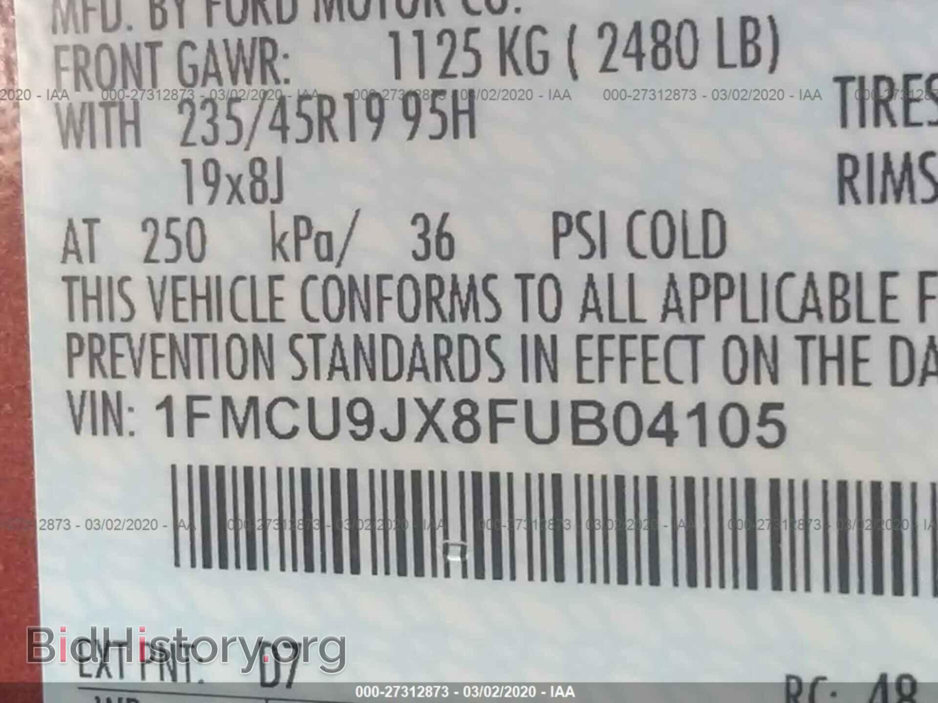 2015 FORD ESCAPE - VIN: 1FMCU9JX8FUB04105 - Photo 9