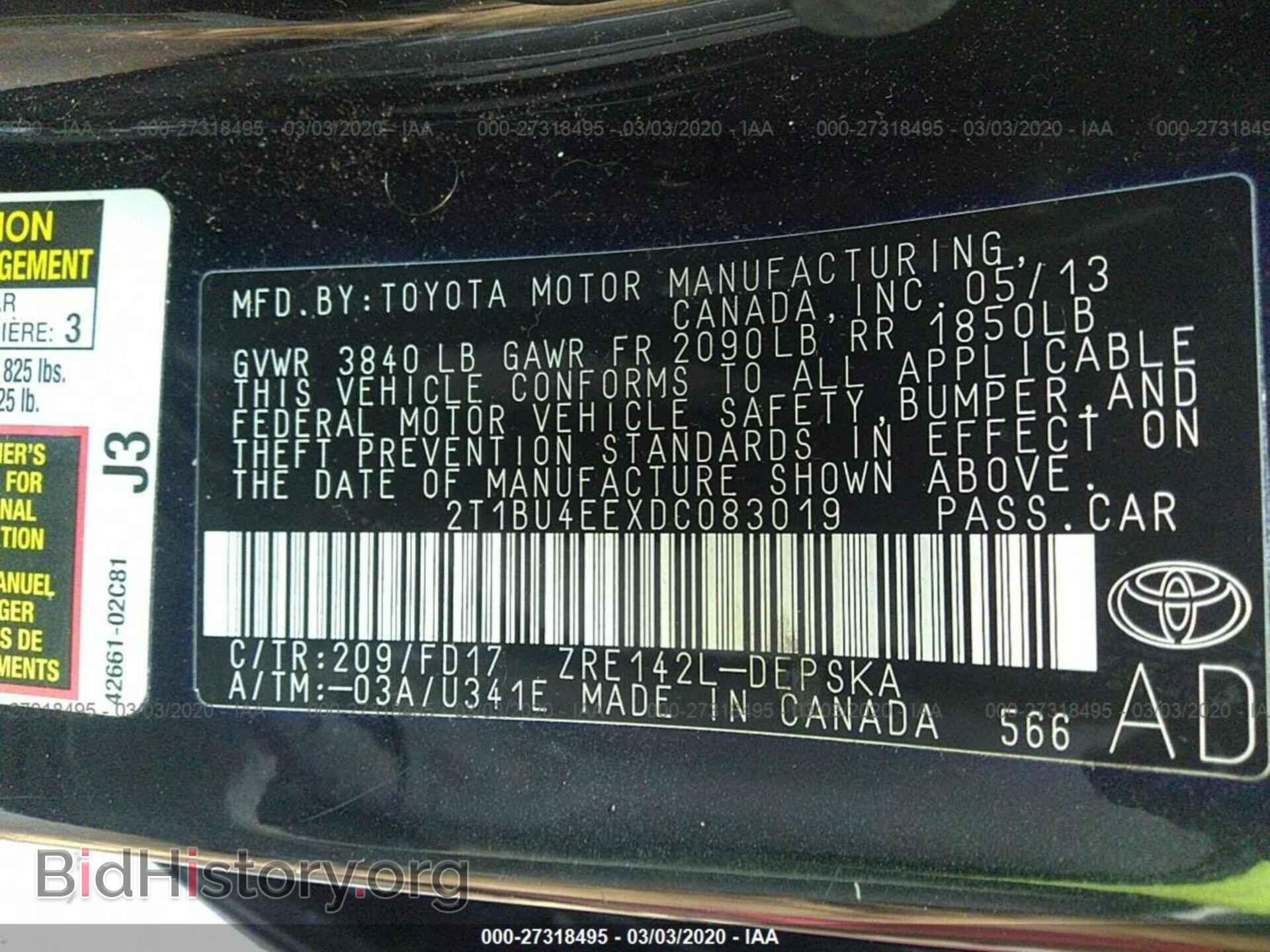 2013 TOYOTA COROLLA - VIN: 2T1BU4EEXDC083019 - Фото 9