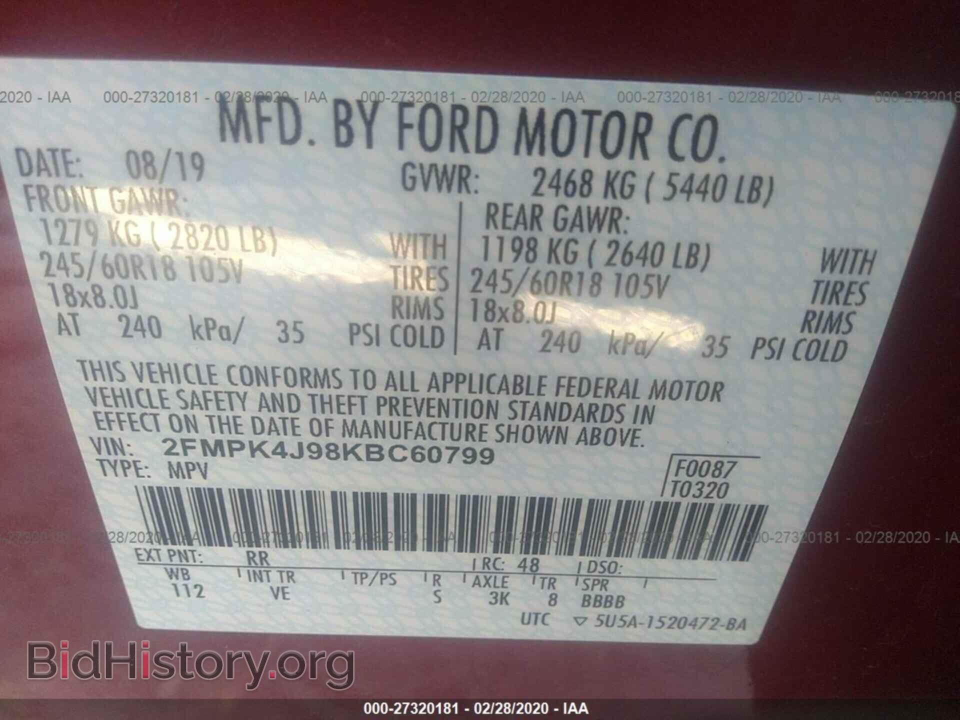 2019 FORD EDGE - VIN: 2FMPK4J98KBC60799 - Photo 9