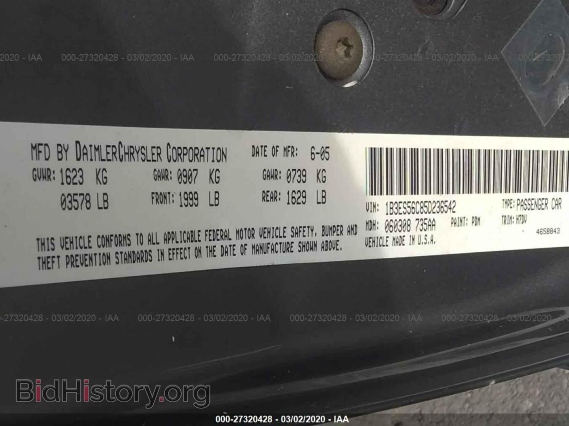 2005 DODGE NEON - VIN: 1B3ES56C85D236542 - Фото 9
