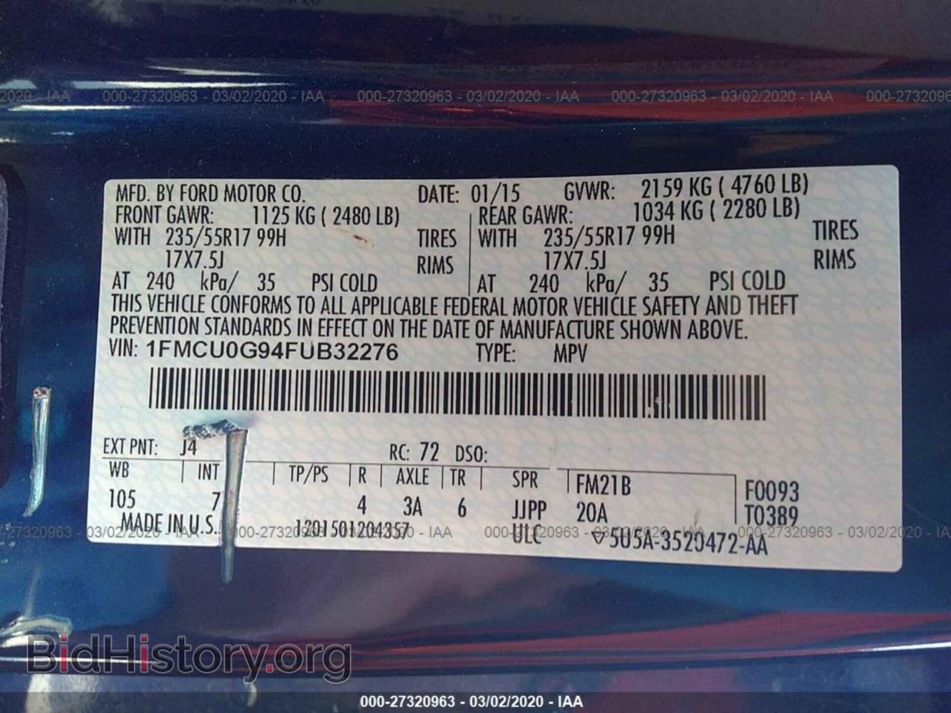 2015 FORD ESCAPE - VIN: 1FMCU0G94FUB32276 - Photo 9