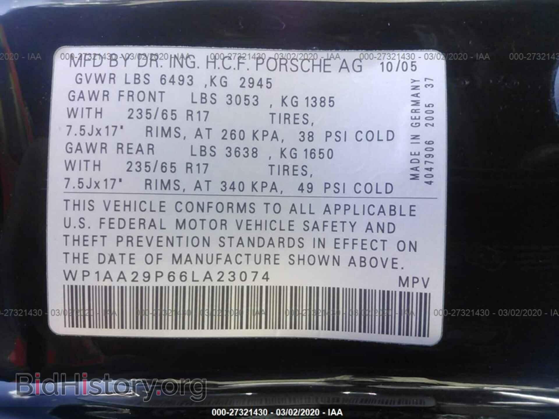 2006 PORSCHE CAYENNE - VIN: WP1AA29P66LA23074 - Фото 9