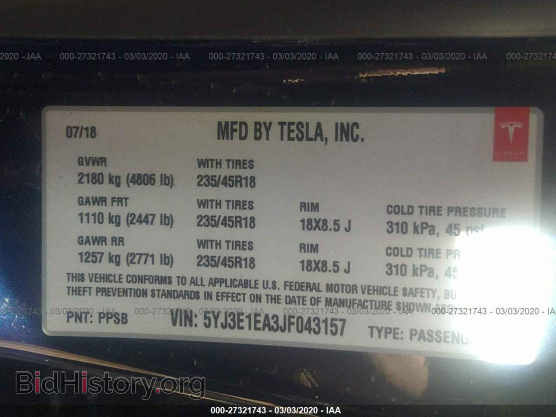 2018 TESLA MODEL 3 - VIN: 5YJ3E1EA3JF043157 - Фото 9