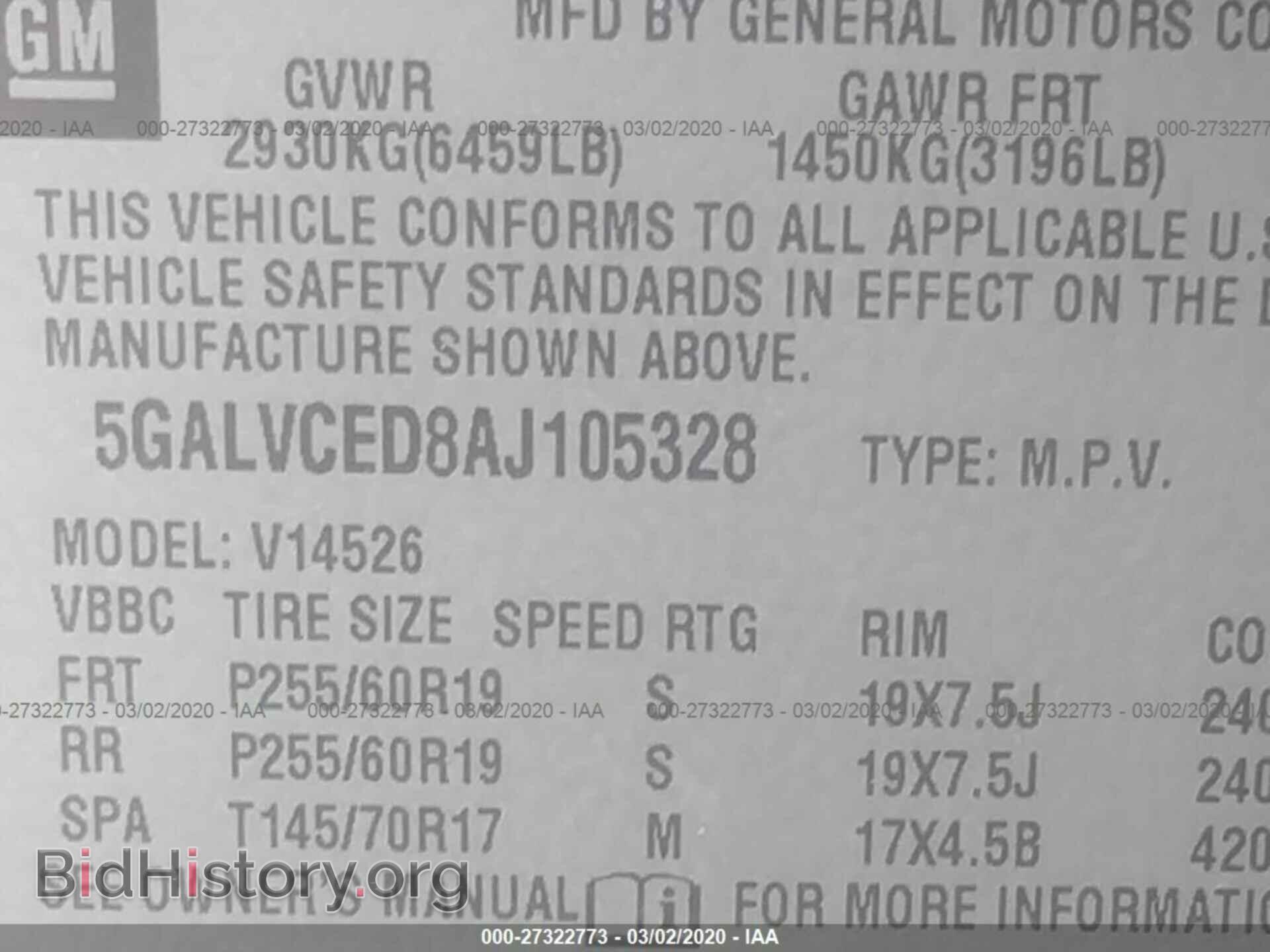 2010 BUICK ENCLAVE - VIN: 5GALVCED8AJ105328 - Photo 9