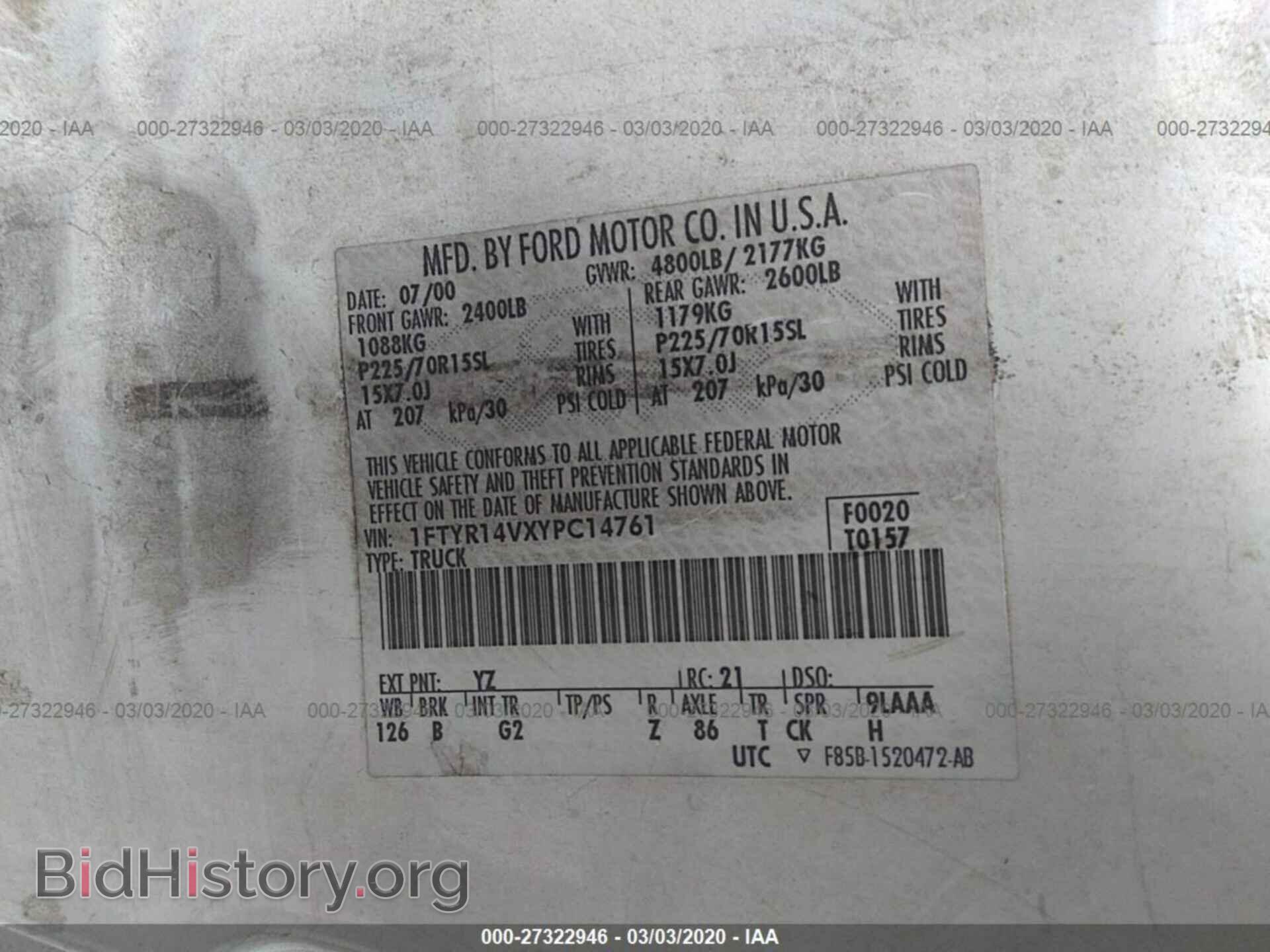 2000 FORD RANGER - VIN: 1FTYR14VXYPC14761 - Фото 9