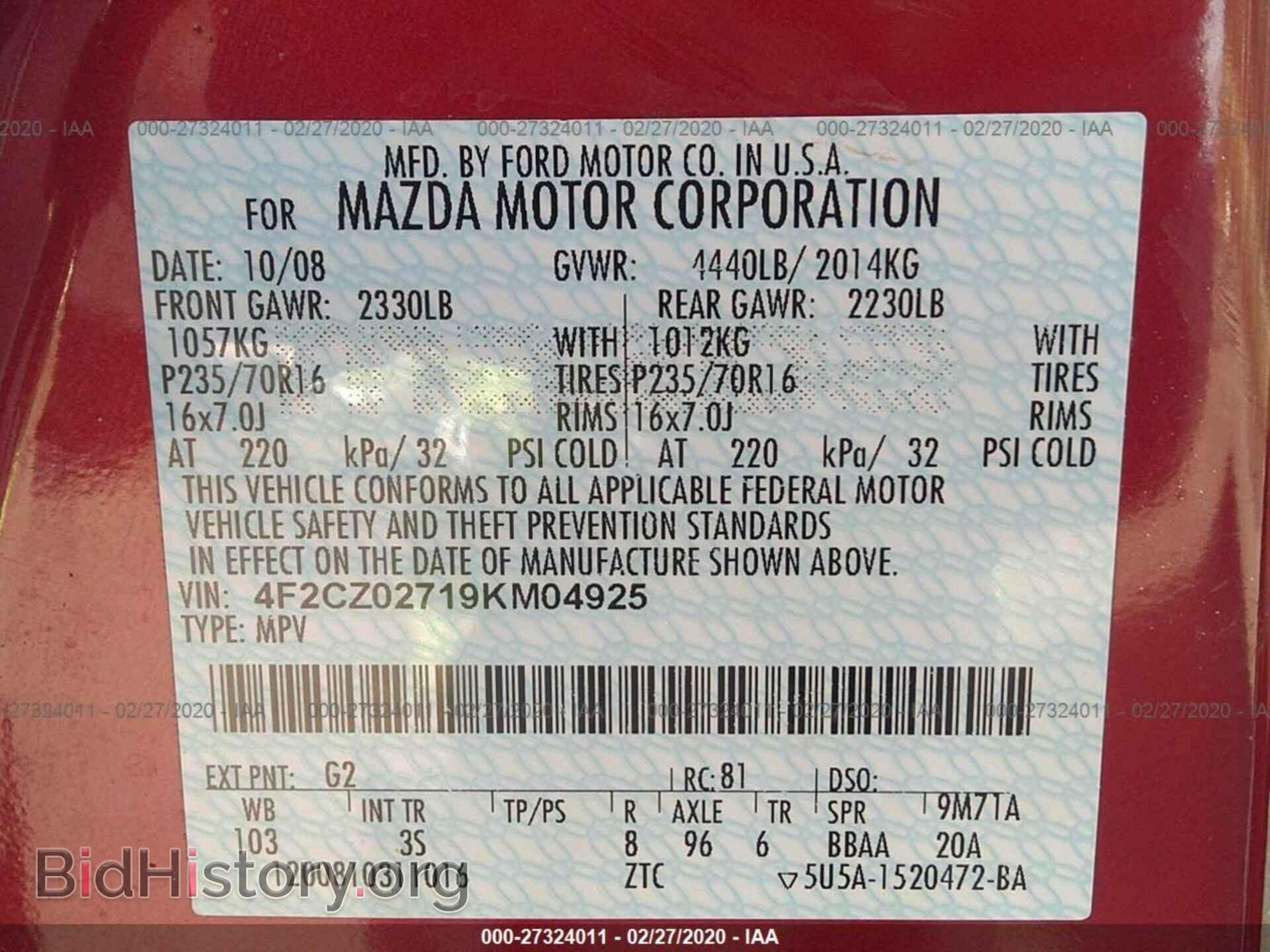 2009 MAZDA TRIBUTE - VIN: 4F2CZ02719KM04925 - Фото 9