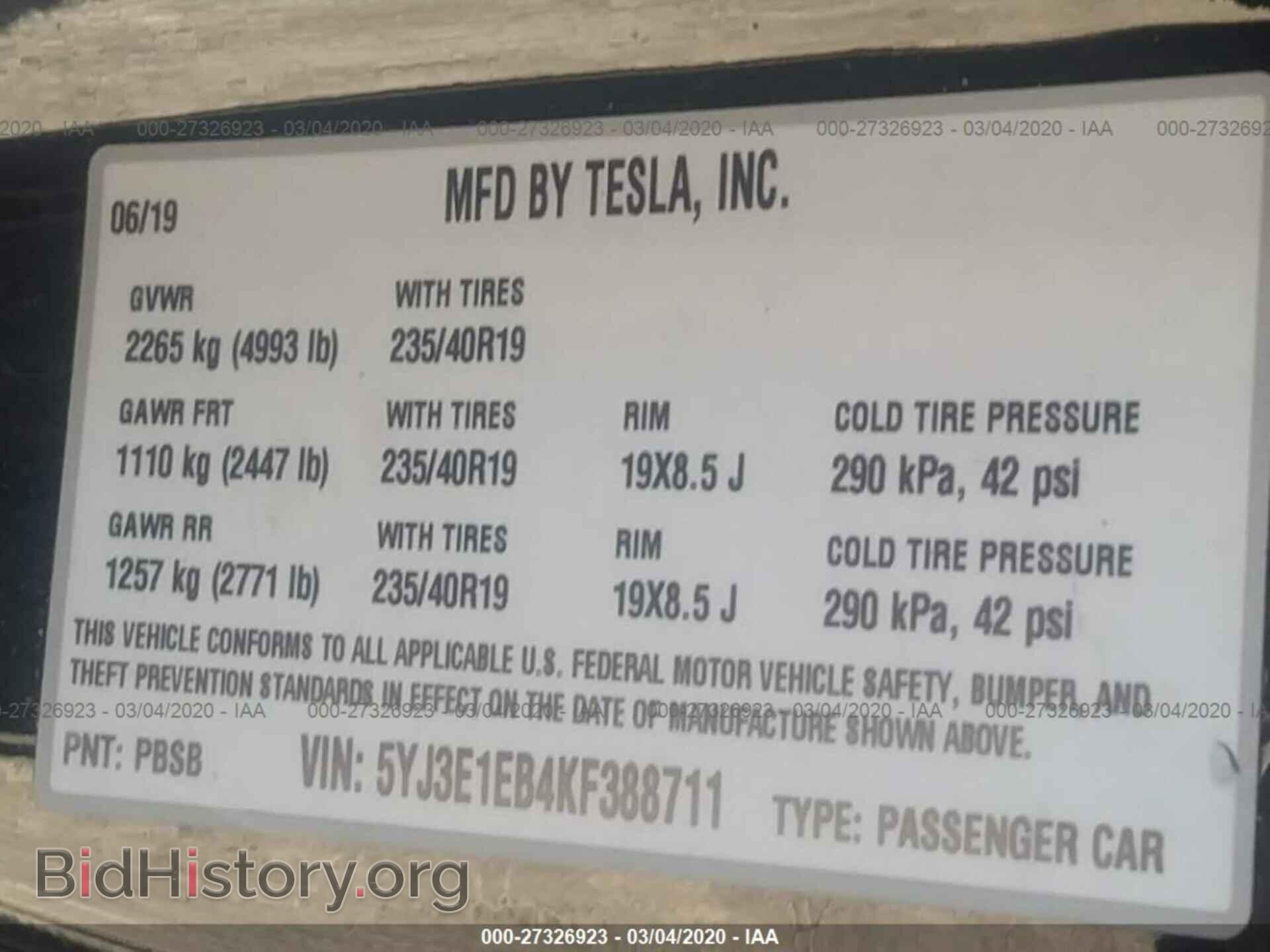 2019 TESLA MODEL 3 - VIN: 5YJ3E1EB4KF388711 - Photo 9