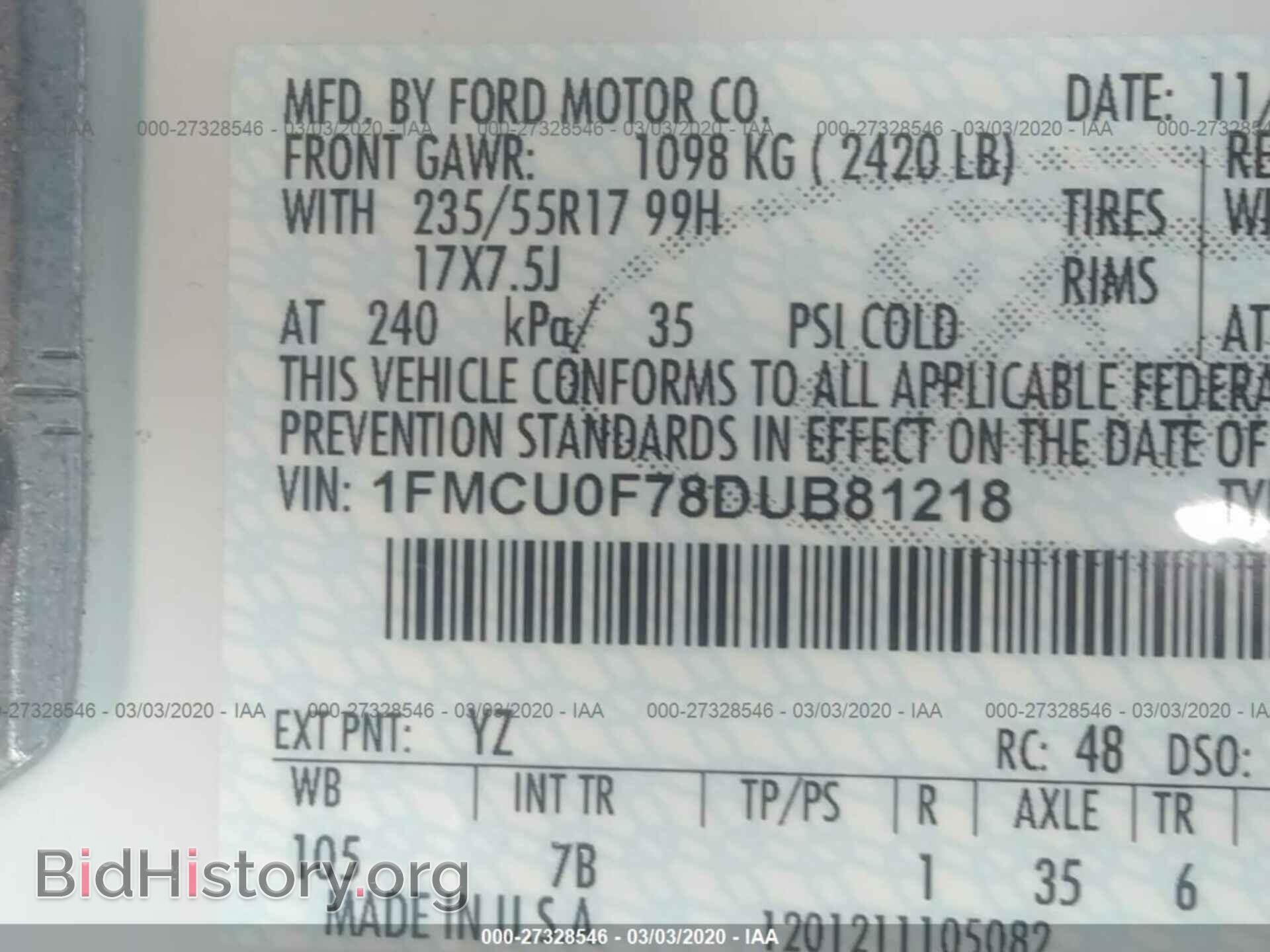2013 FORD ESCAPE - VIN: 1FMCU0F78DUB81218 - Фото 9