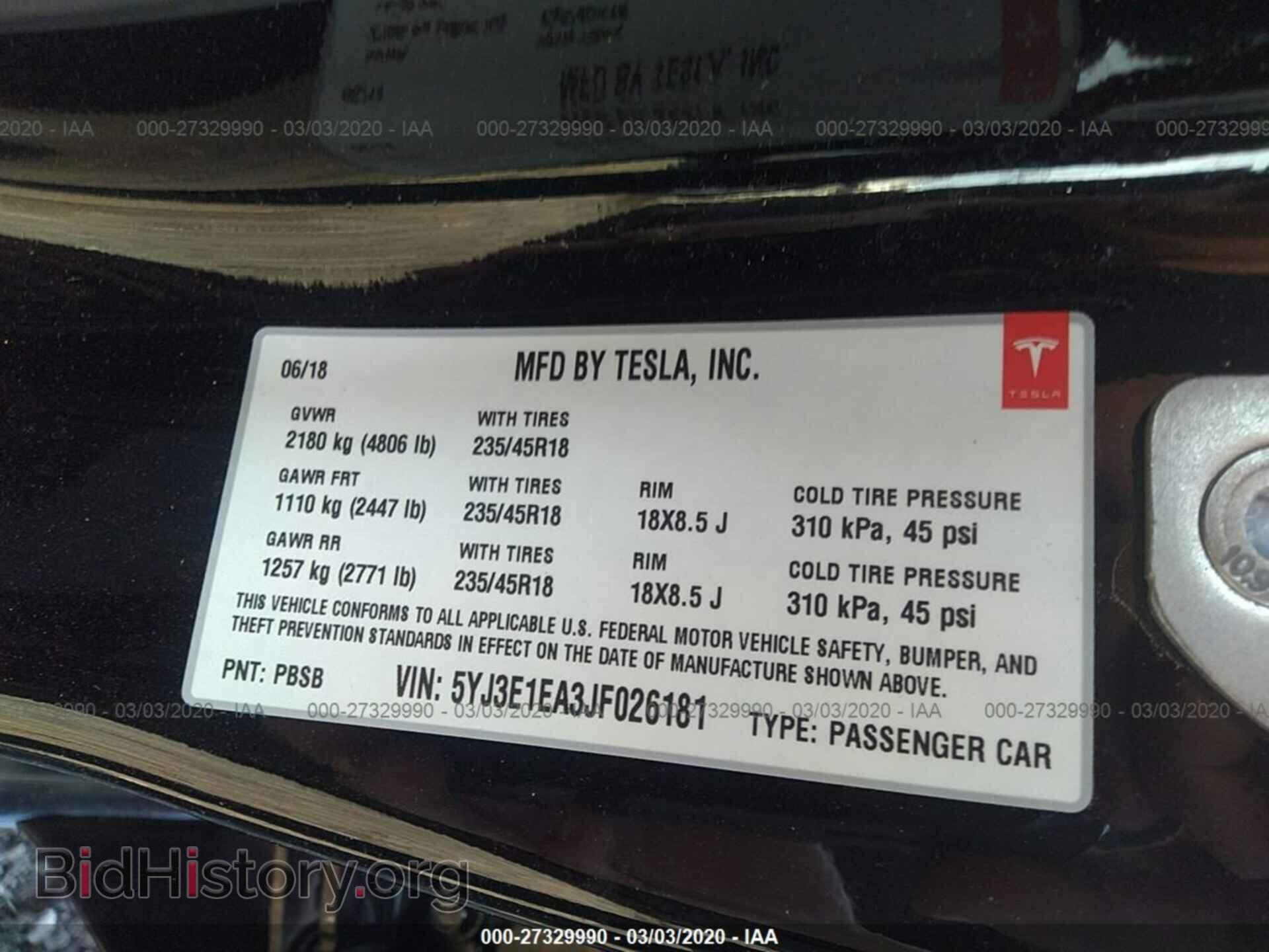2018 TESLA MODEL 3 - VIN: 5YJ3E1EA3JF026181 - Photo 9