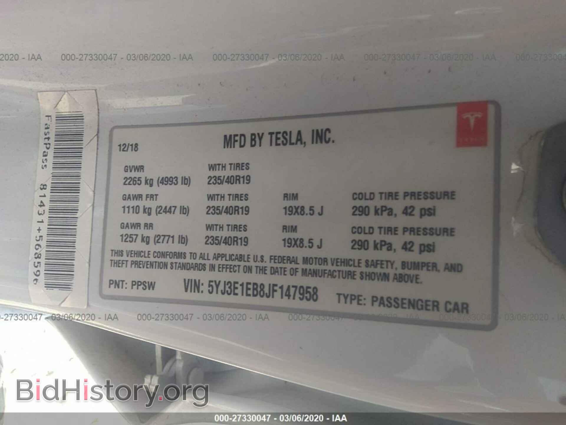 2018 TESLA MODEL 3 - VIN: 5YJ3E1EB8JF147958 - Photo 9