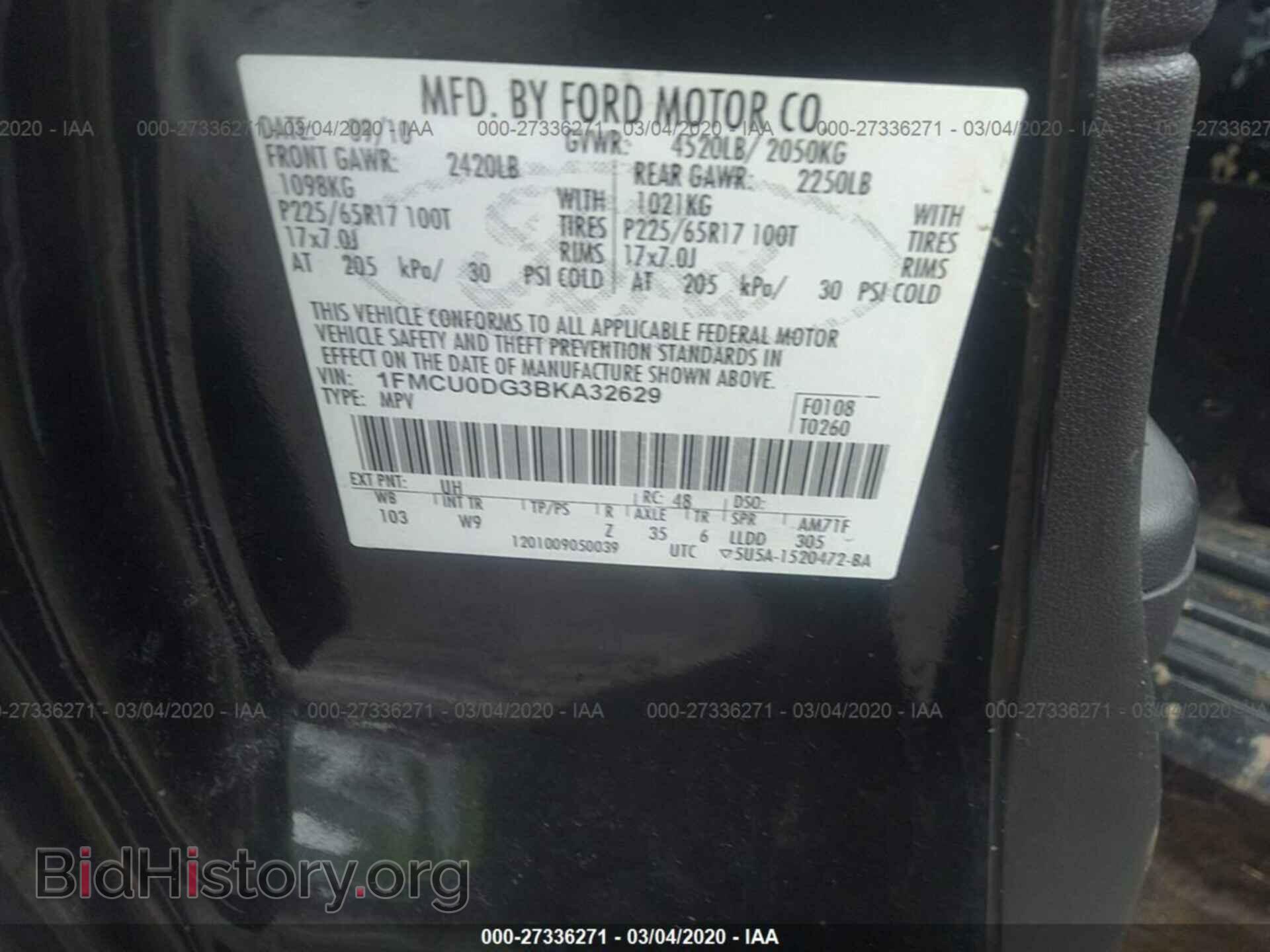 2011 FORD ESCAPE - VIN: 1FMCU0DG3BKA32629 - Фото 9