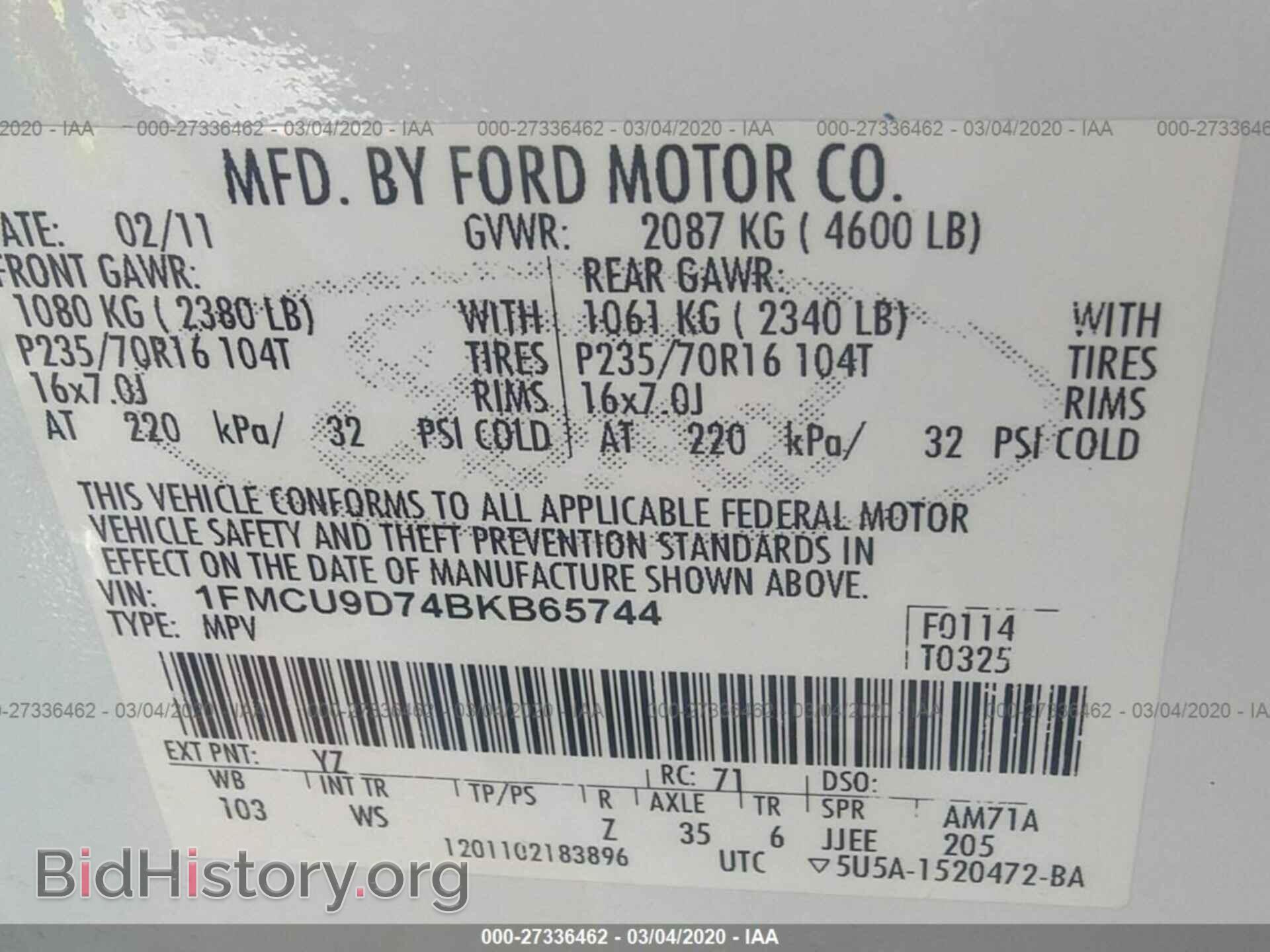 2011 FORD ESCAPE - VIN: 1FMCU9D74BKB65744 - Photo 9