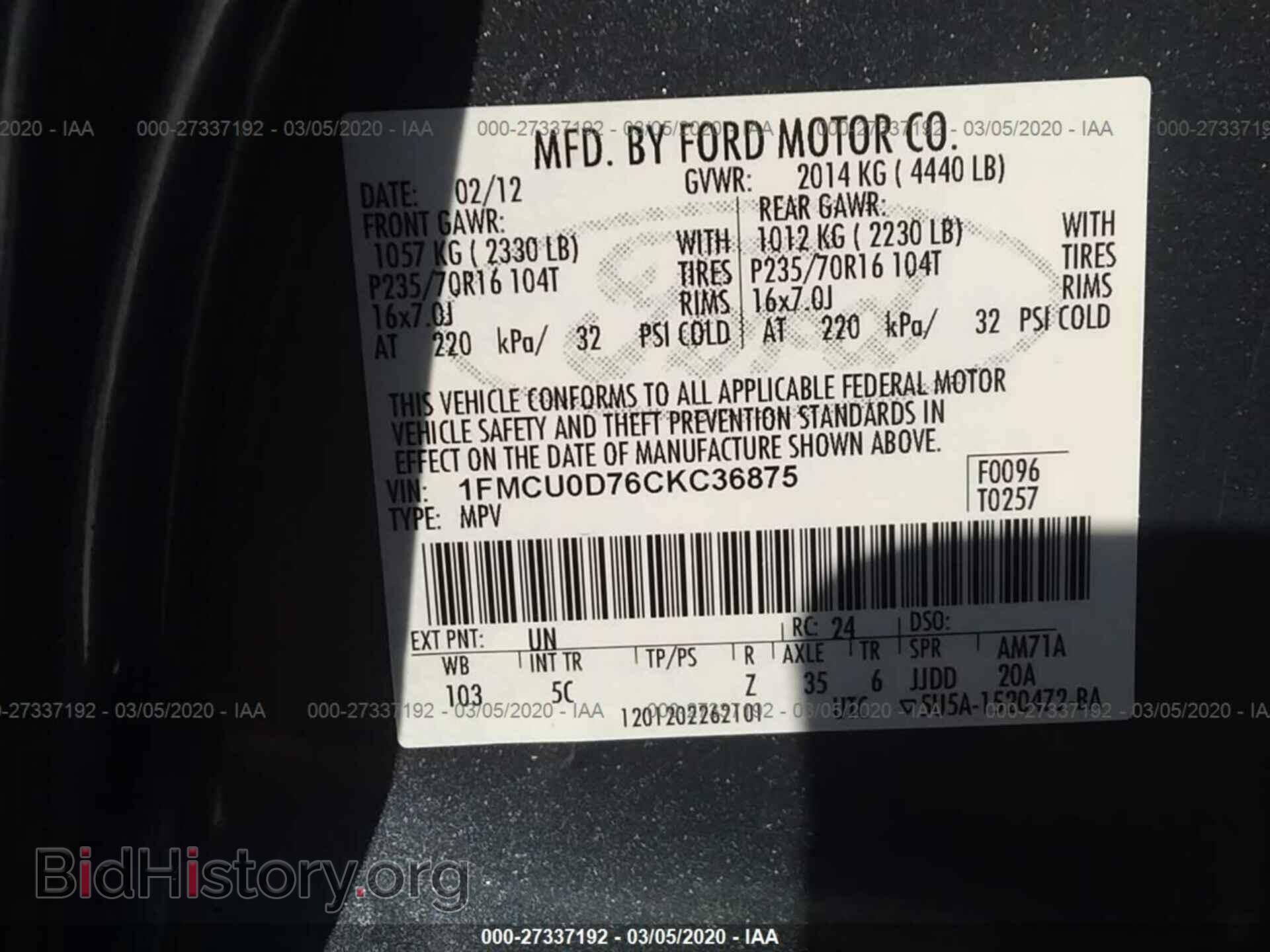 2012 FORD ESCAPE - VIN: 1FMCU0D76CKC36875 - Photo 9