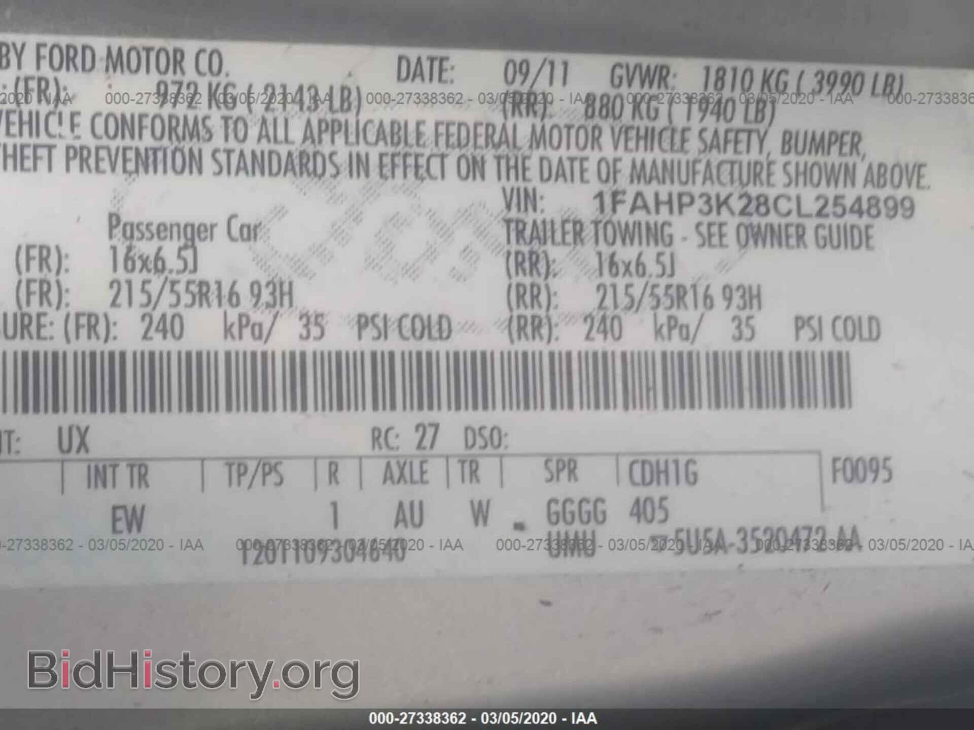 2012 FORD FOCUS - VIN: 1FAHP3K28CL254899 - Фото 9