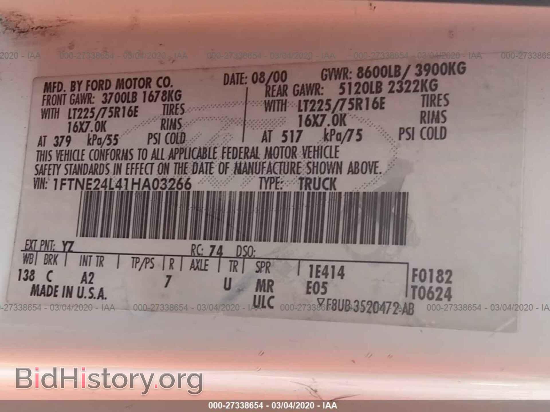 2001 FORD ECONOLINE - VIN: 1FTNE24L41HA03266 - Photo 9